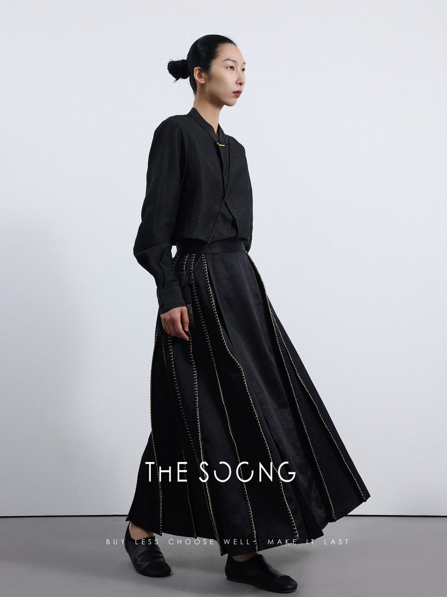 THESOONG/Heavy Satin Xiangyun Yarn 100% Mulberry Silk National Style New Chinese Ma-Mian Skirt for Petite Women