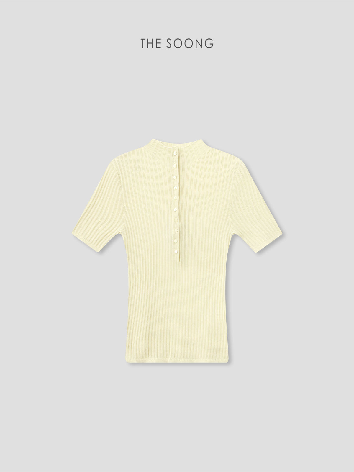 THESOONG/Wool Tencel 18-Needle Rib Knit Short Sleeve Shell Button Slimming Top, Women 9305