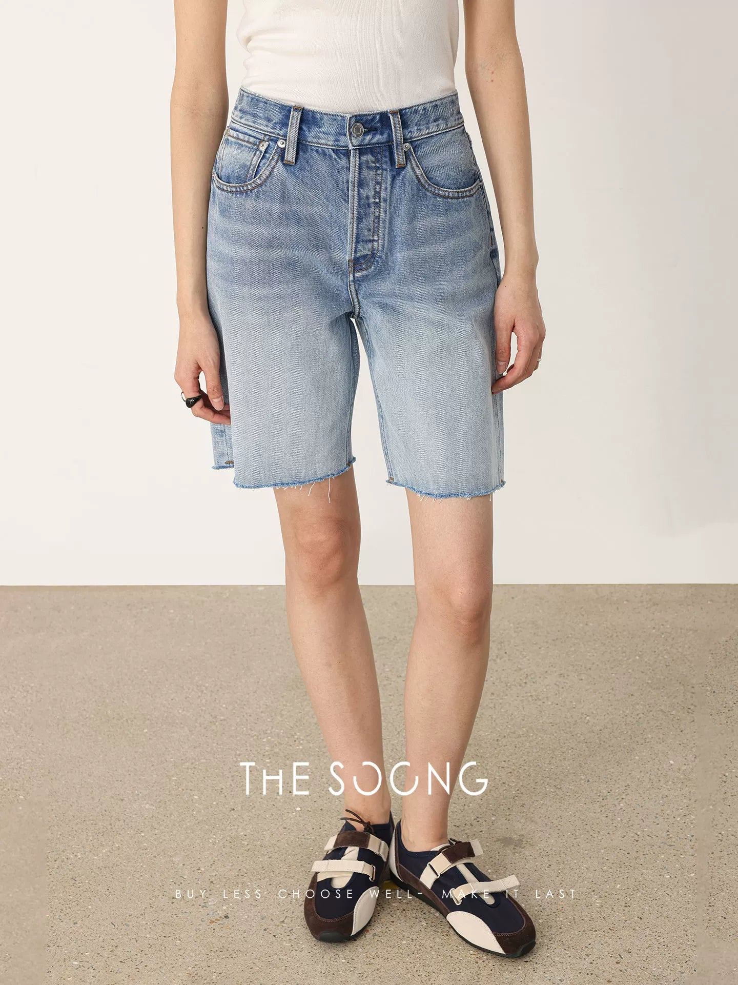 THESOONG/Spring New High-Waist A-Line Five-Point Denim Shorts Women Petite Straight HBNZ8435
