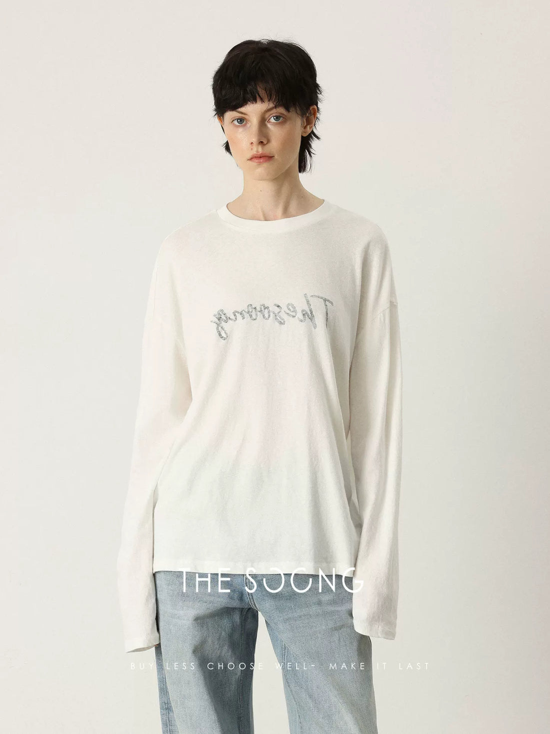 THESOONG/Reversible Autumn Long-Sleeve T-Shirt for Women Slightly Transparent Lettering Top Versatile Base Shirt HBTX7343