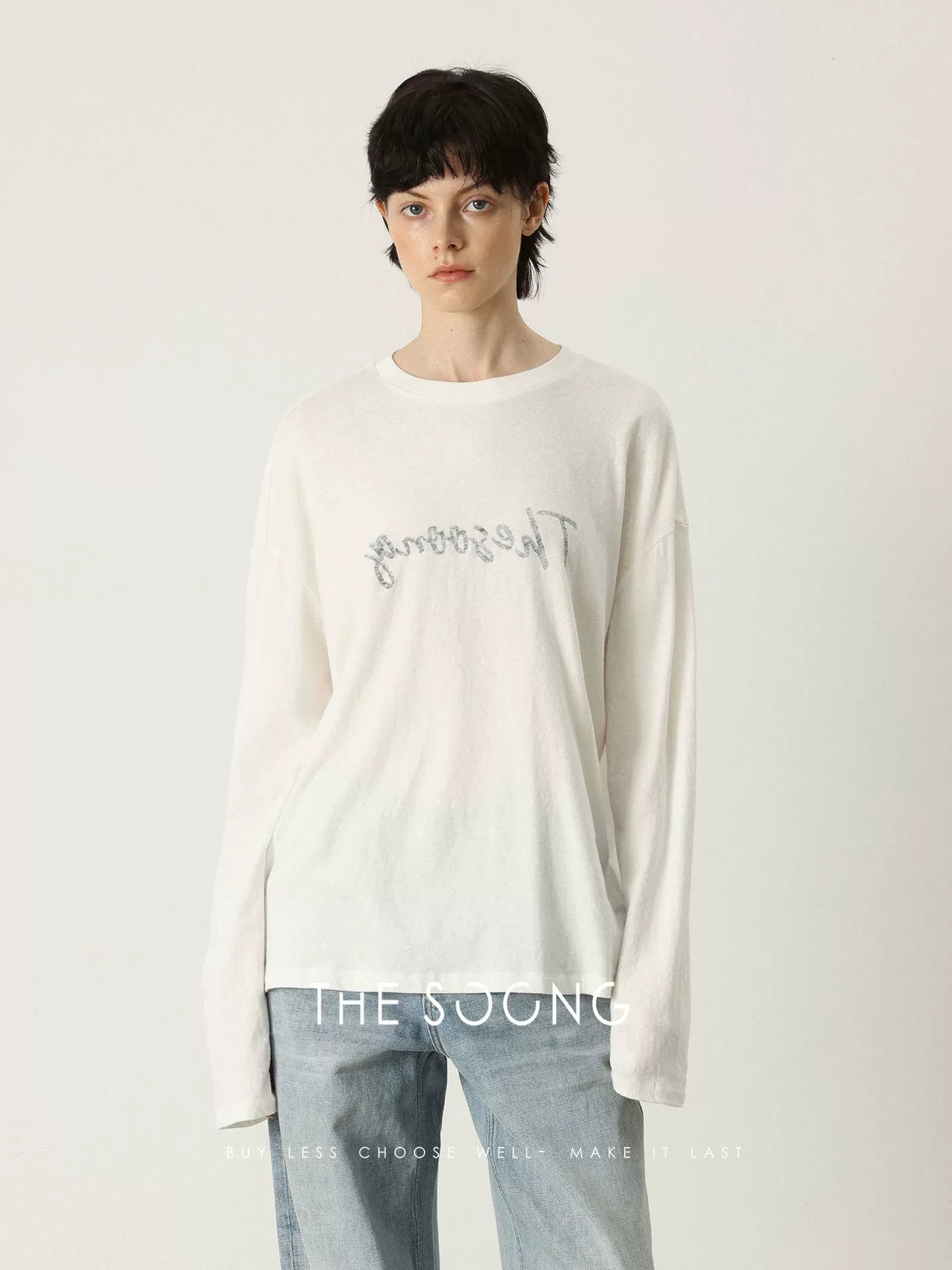 THESOONG/Reversible Autumn Long-Sleeve T-Shirt for Women Slightly Transparent Lettering Top Versatile Base Shirt HBTX7343