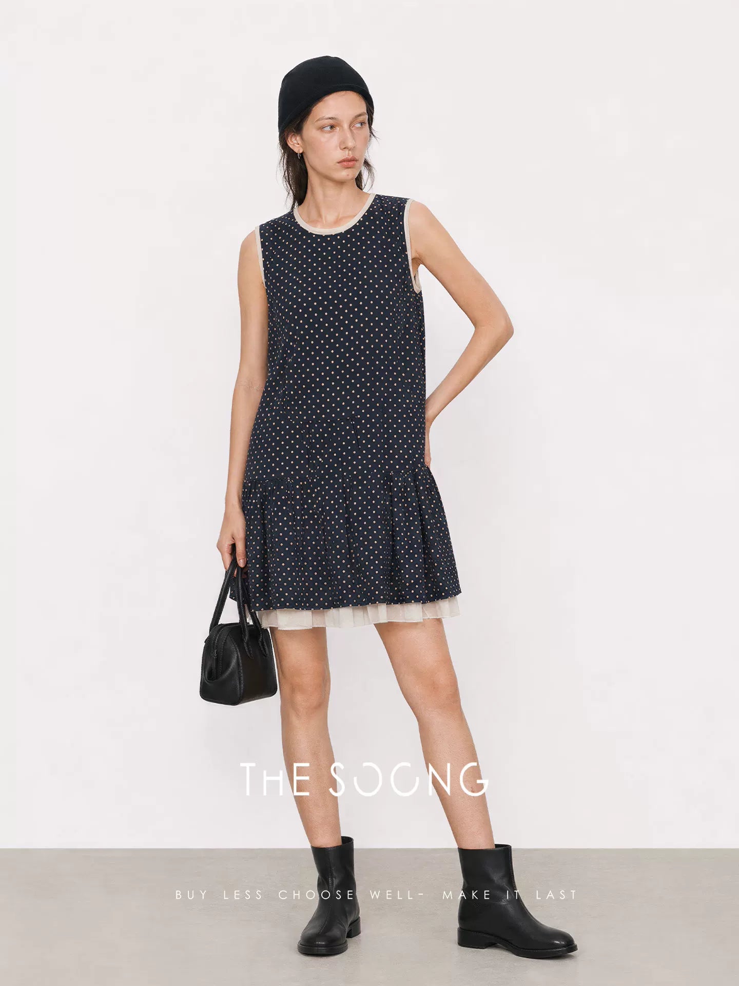 THESOONG/Interlude Summer Pure Ramie Custom Printed Washed Cross Silk Polka Dot Vest Dress 7439