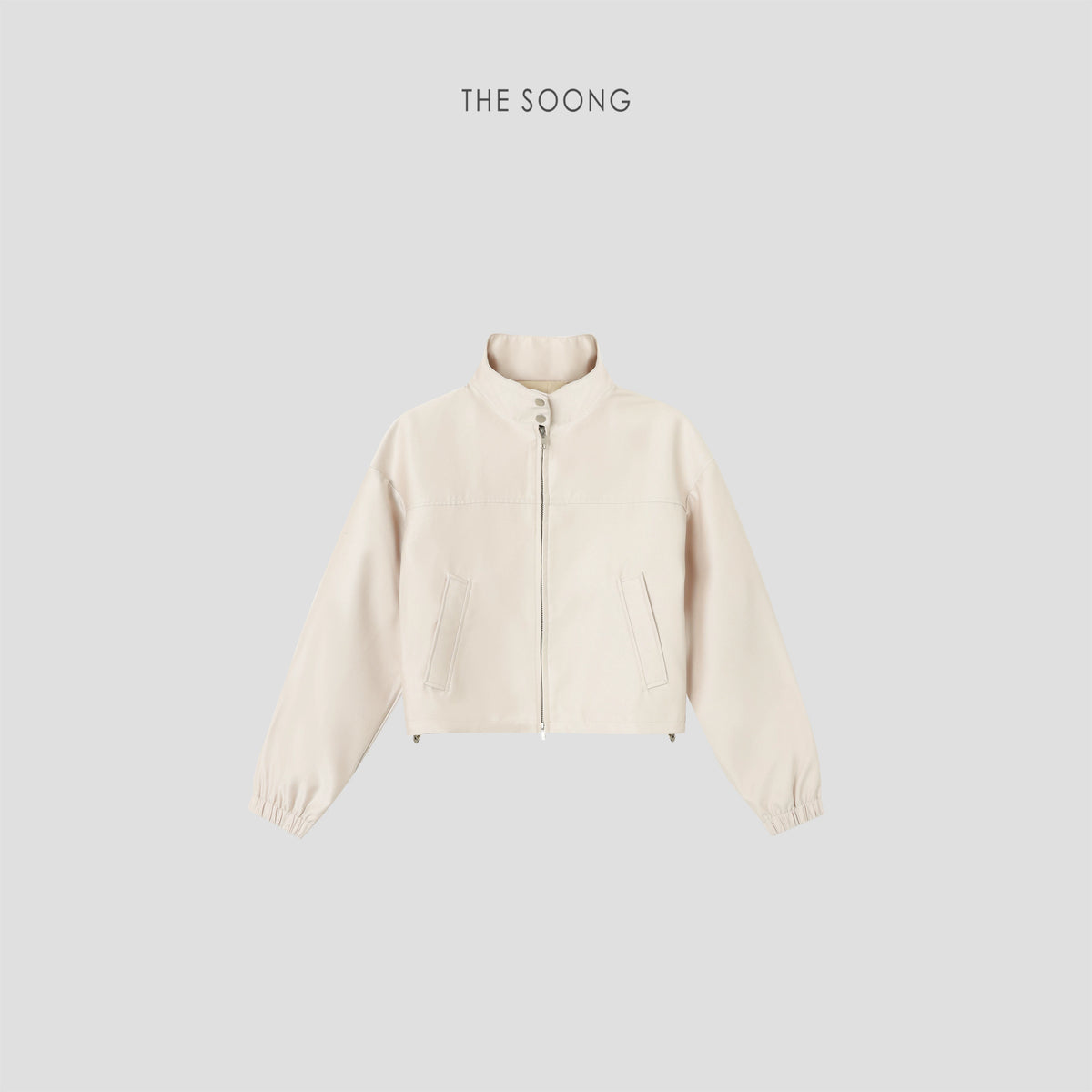 THESOONG / Bass Jacket Short Drawstring Hem Stand Collar Two-Way Zipper Loose Jacket 9142