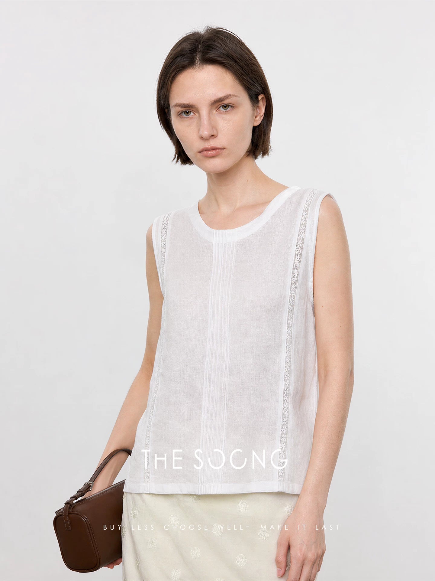 THESOONG / 100% linen sleeveless vest for women, summer round neck, loose and slimming workwear top HWBX9385