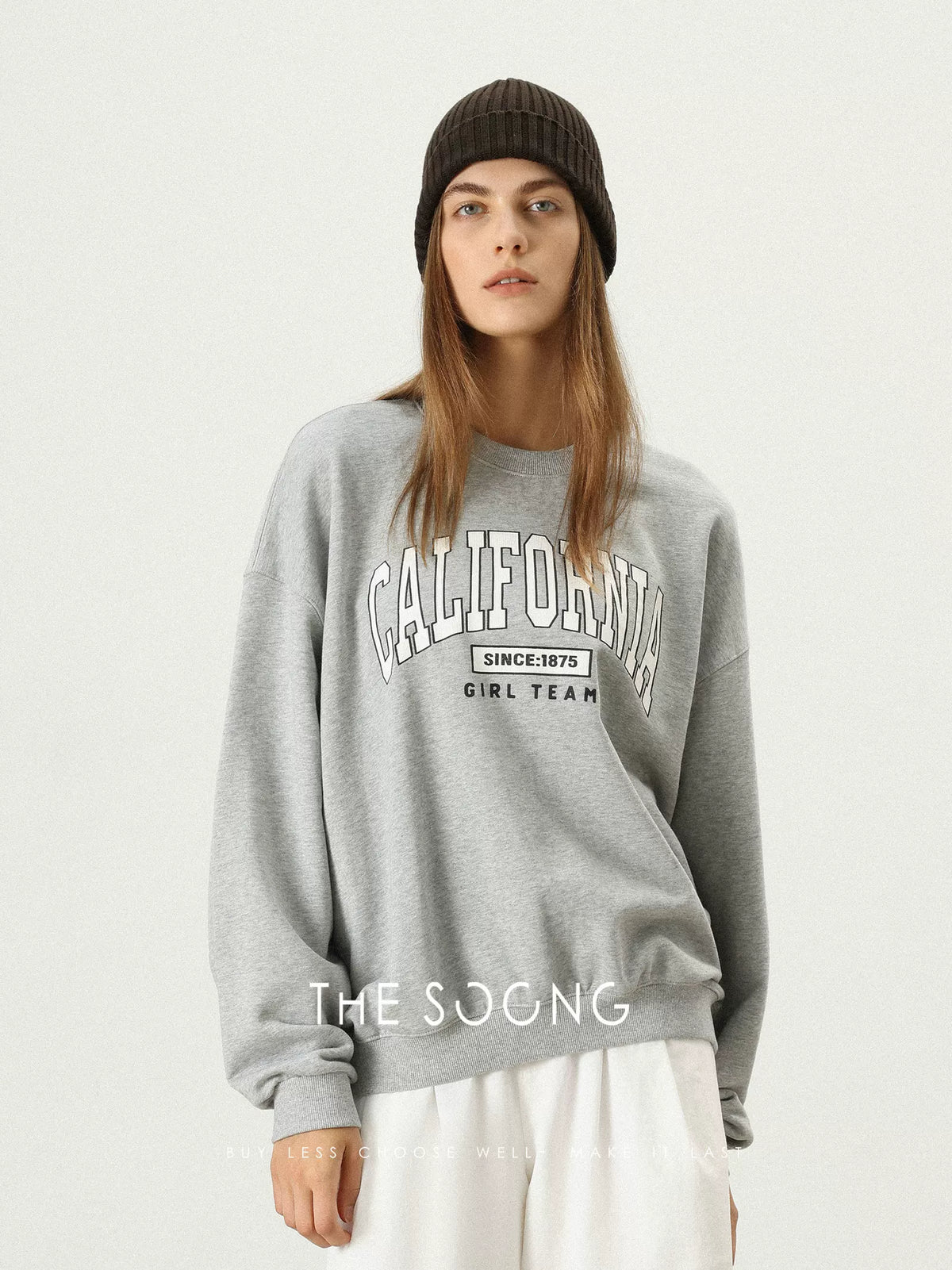 THESOONG/California Sweatshirt Classic 100% Pure Cotton Skin-Feel Loose Letter Print Crewneck Sweatshirt 7597