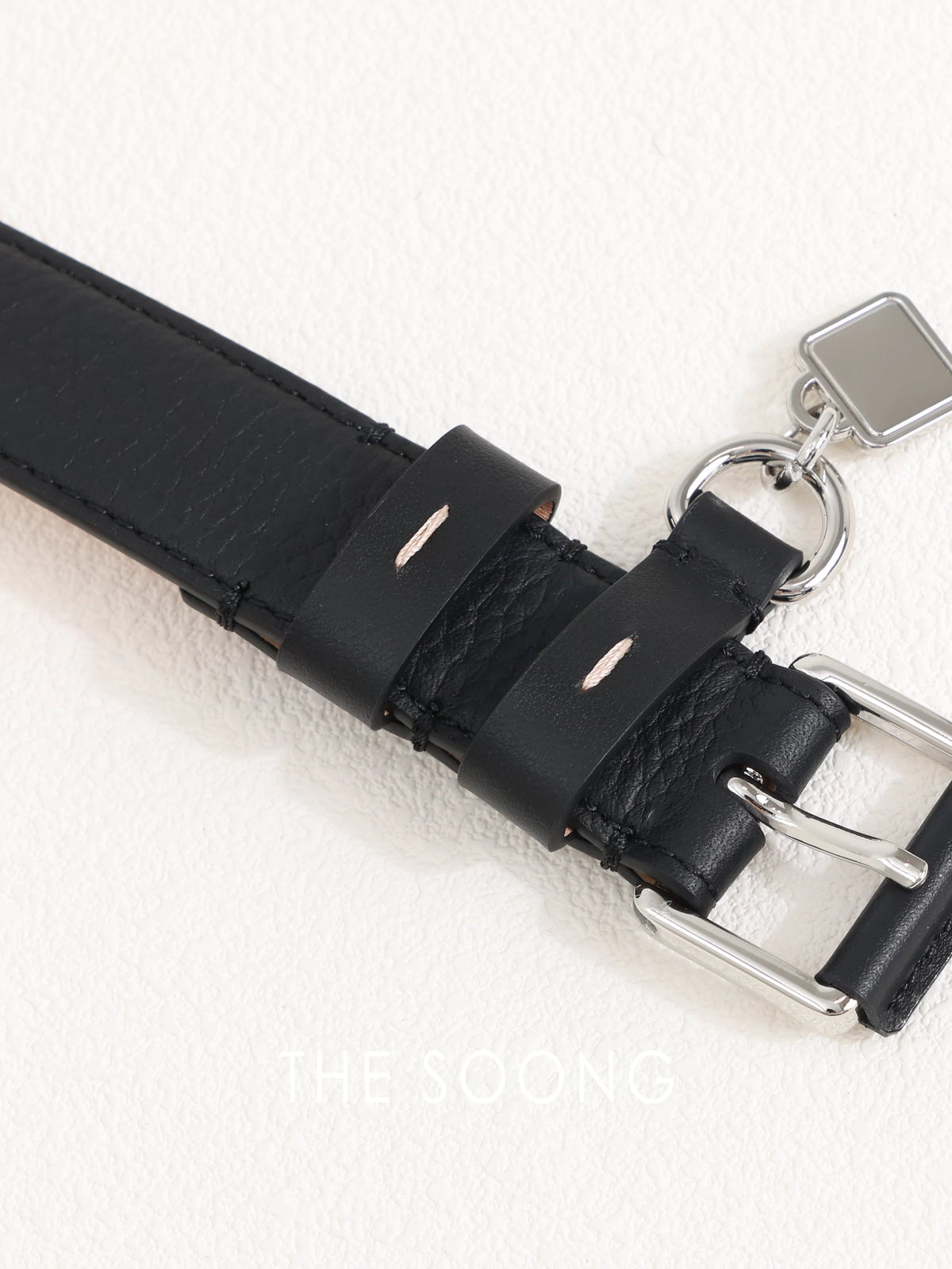 THESOONG/ "Elegant Black Tone" Calf Texture Tree Cream Cowhide Double-Layer Structure Commuter Belt 9303