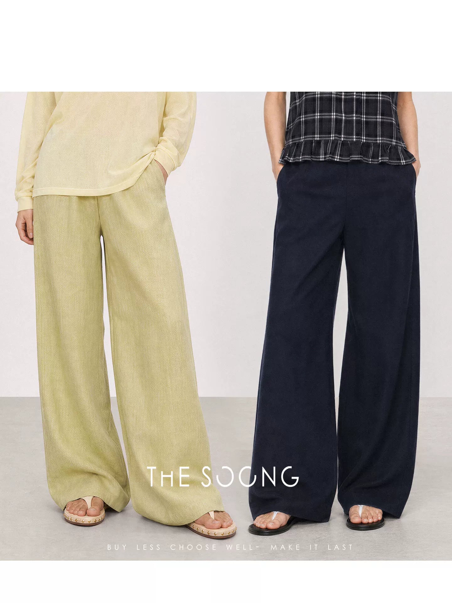 THESOONG / Lazy Relaxed Summer 100% Linen Draped Neat Wide-Leg Casual Pants for Women 9216