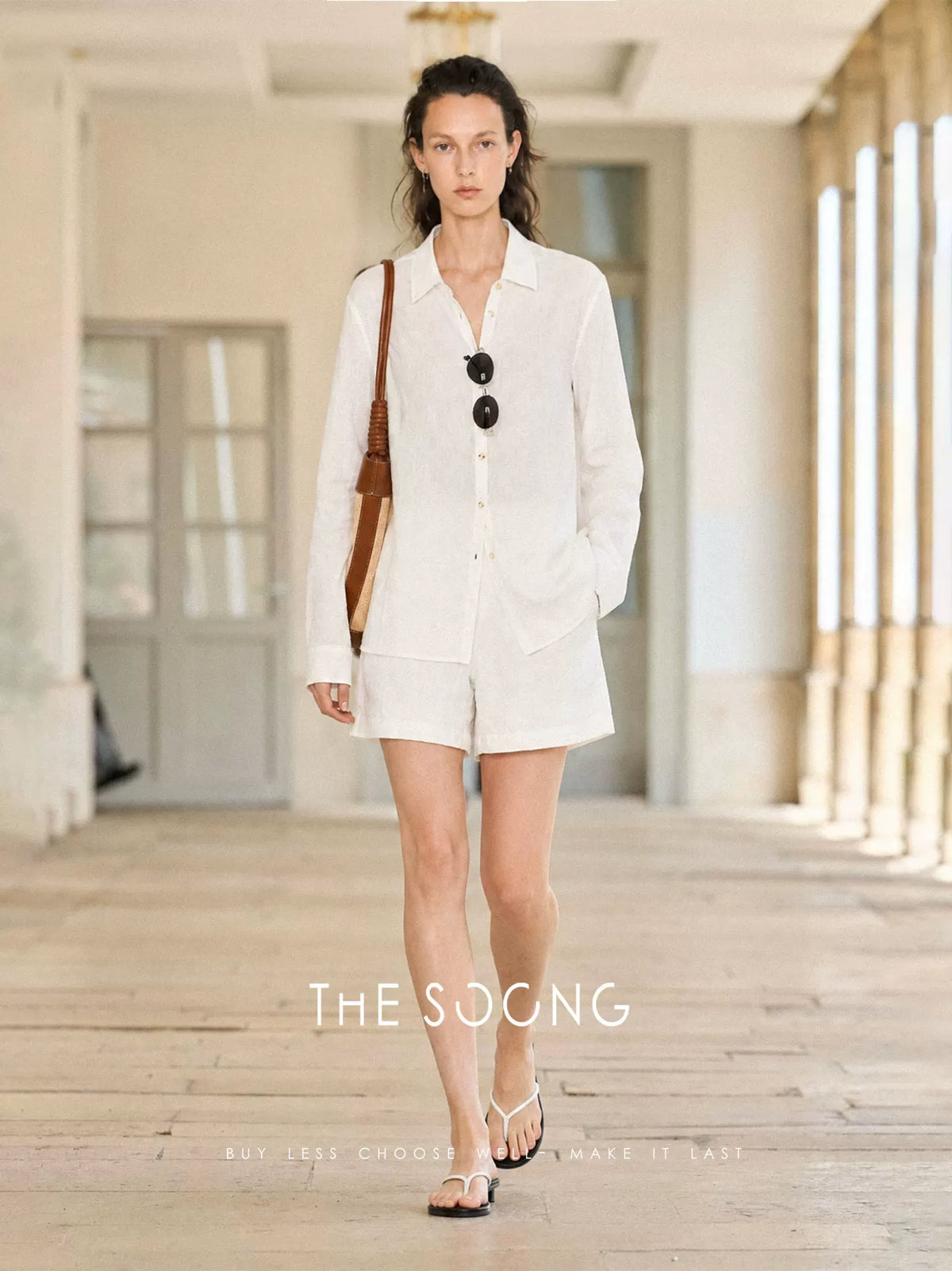 THESOONG/Minimalist 100% Cotton French Polo Collar Side Seam Thin Shirt for Women 8865