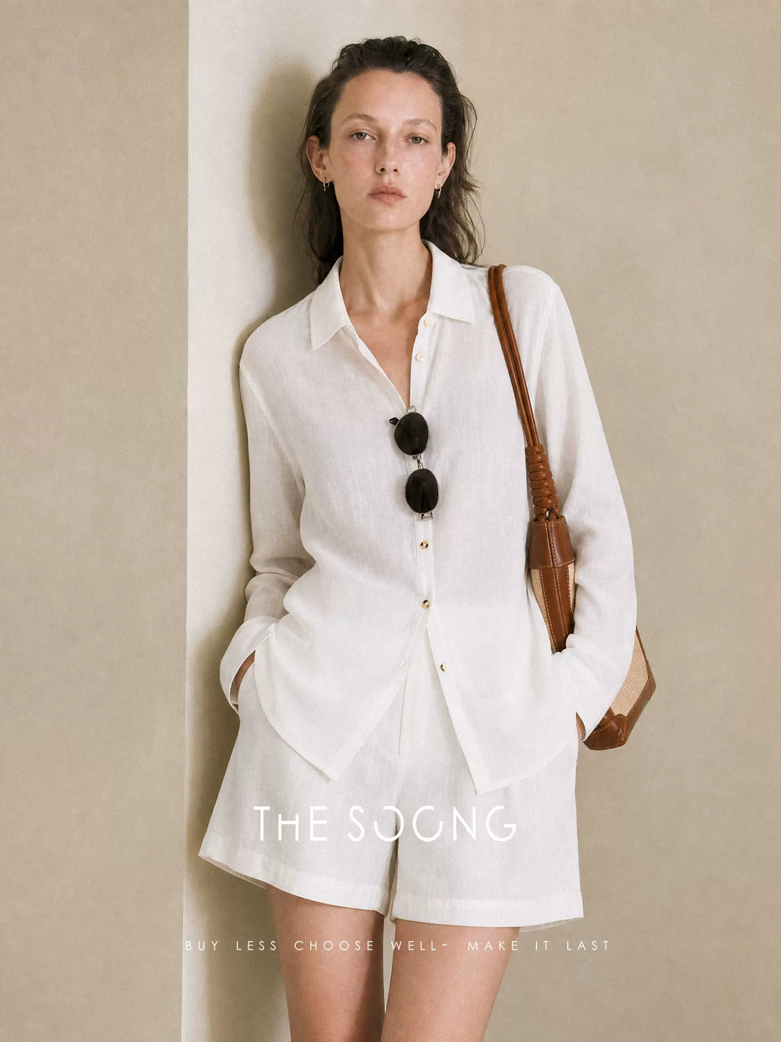THESOONG/Minimalist 100% Cotton French Polo Collar Side Seam Thin Shirt for Women 8865