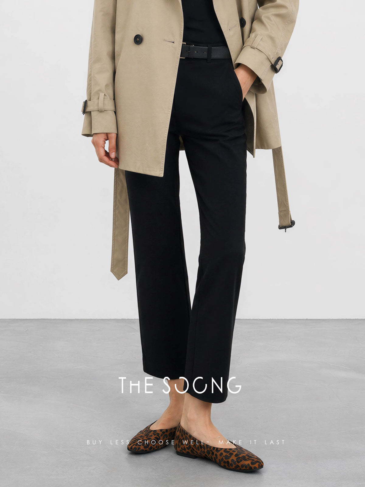 THESOONG / Stretchy Little Black Pants Minimalist Slimming Mid-Rise Straight Nine-Point Casual Pants for Women Summer 6813