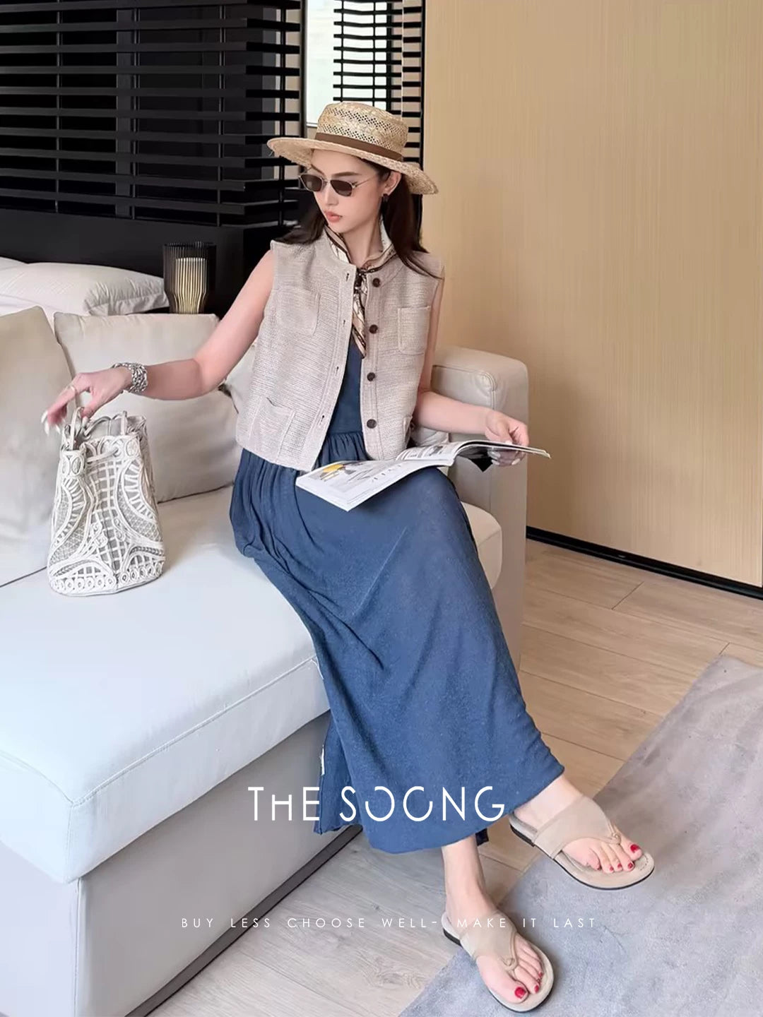 THESOONG / Quiet Luxury Intellectual Style High-Count Glossy Silk Linen Long Draped Dress 8489