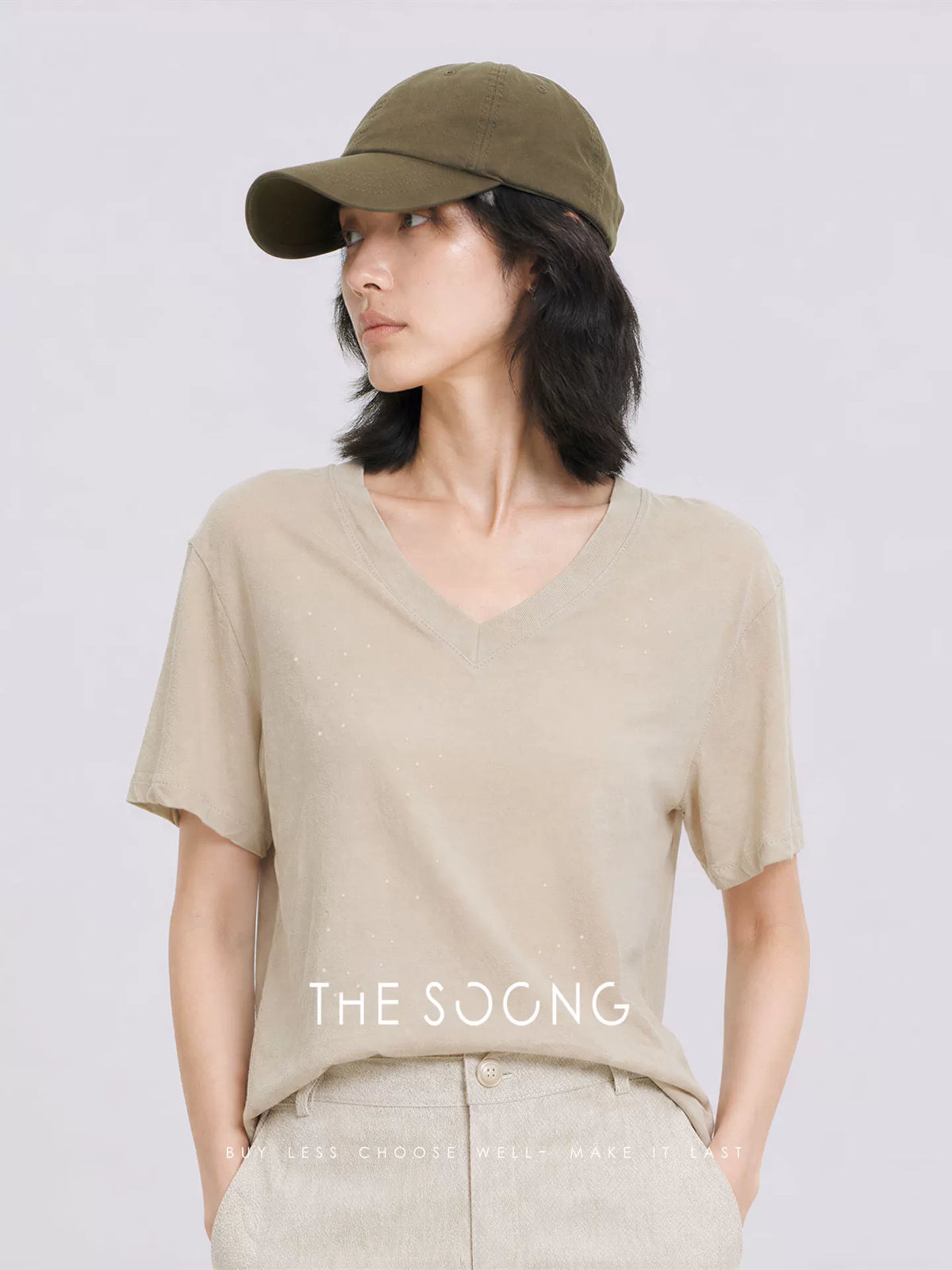 THESOONG / Pure Cotton V-Neck Short Sleeve T-Shirt for Women Summer Loose Basic Top 9320