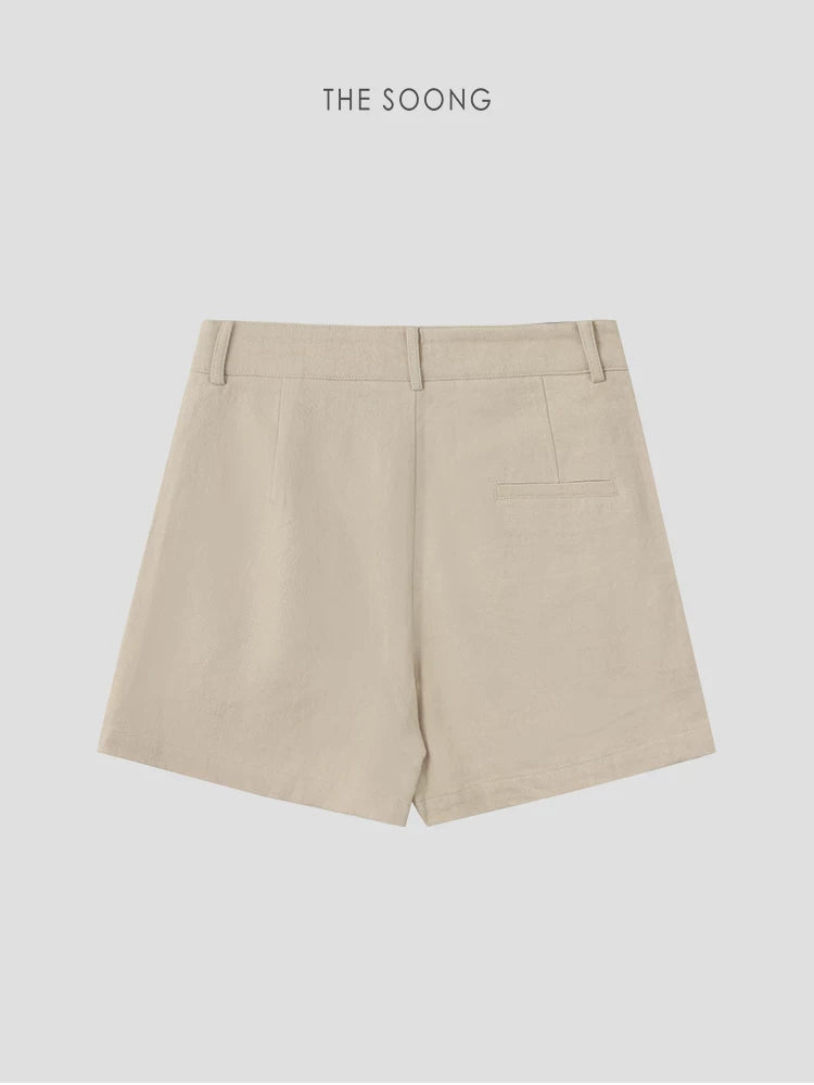 THESOONG/Linen Cotton Blend High-Waist A-Line Wide-Leg Summer Lightweight Slim Versatile Women's Shorts HWKZ9309