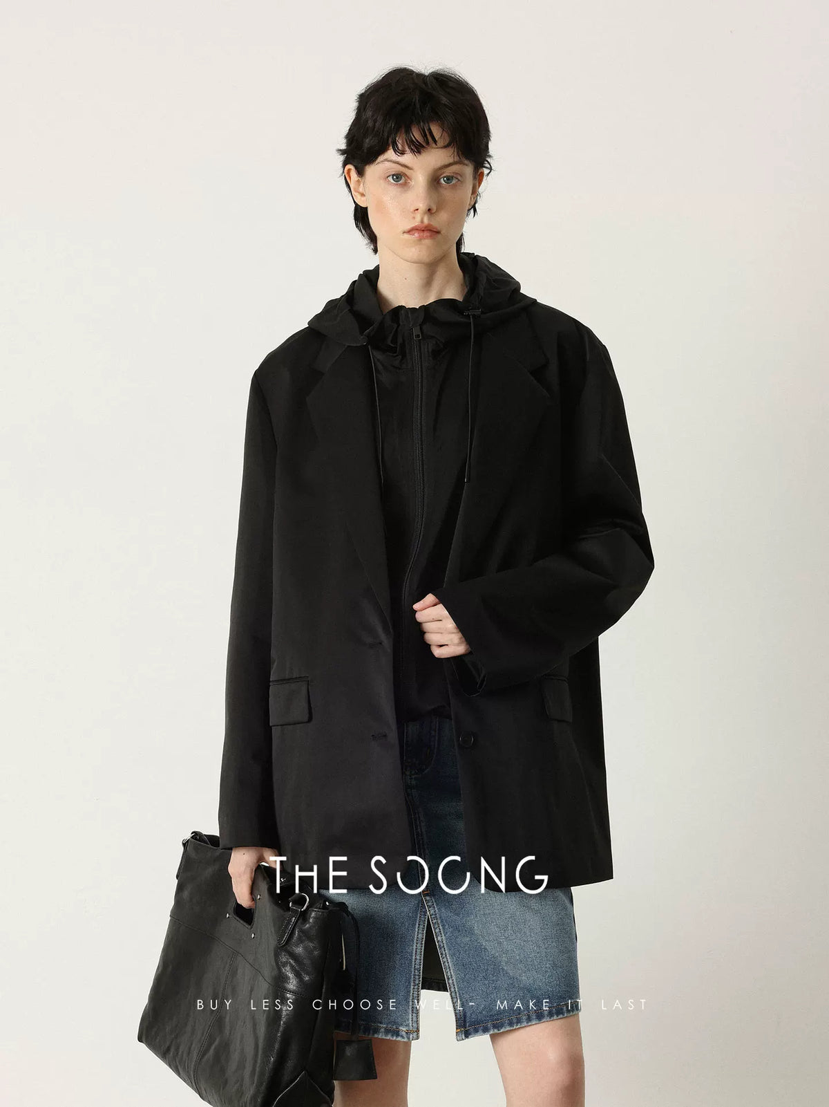 THESOONG/Classic black ink rock dyed layered symbiotic silhouette detachable true two-piece set jacket for women 7444