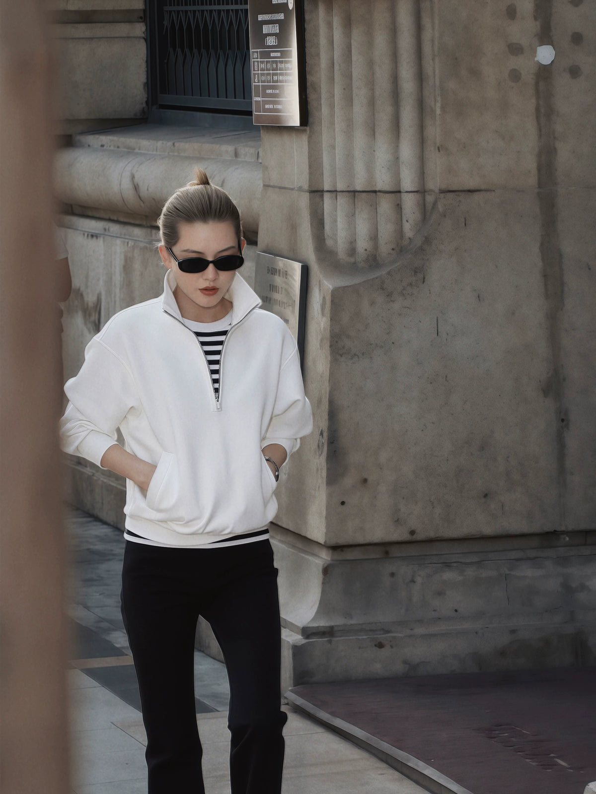 THESOONG/Quiet Luxurious Cloud Feel Cotton Blend High-Elastic Structured Half-Zip Stand Collar Sweatshirt 9387