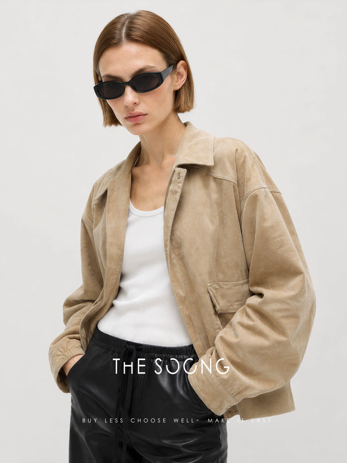THESOONG/ 'Dune' Imported Sudan Lambskin Composite Soft and Tough Original Leather Short Jacket for Women 9141