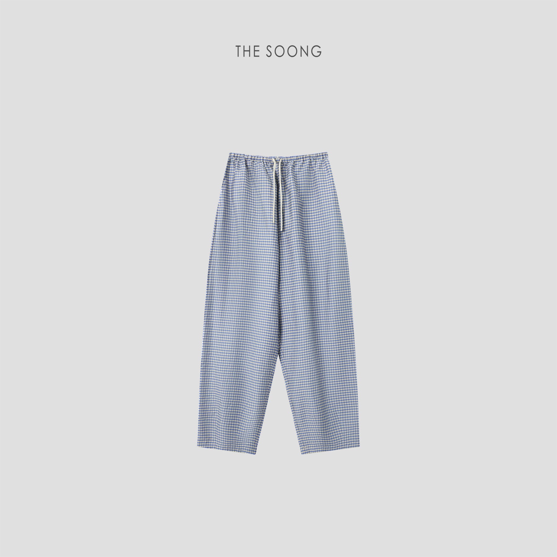 THESOONG/Blue/White Plaid Recycled Cellulose Wide-Leg Pants for Women, Summer High-Waisted Drape Pants HWKZ9372