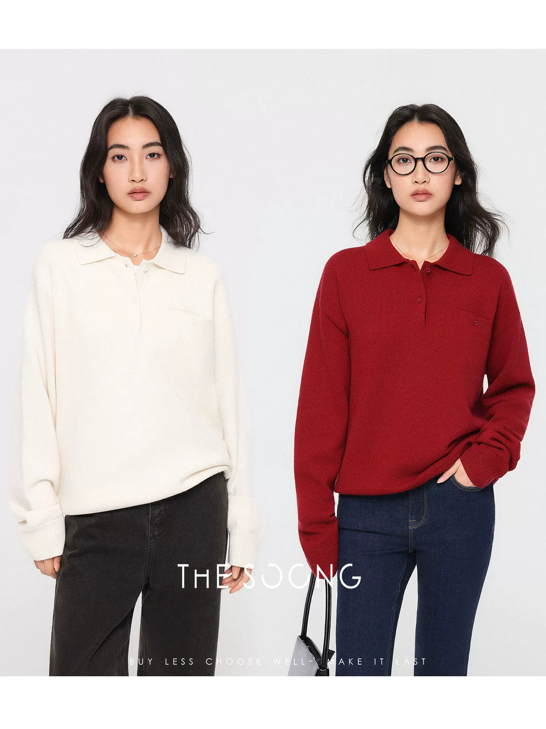 THESOONG Soft and Cozy Thin 100% Wool Single-Sided Knit Knit Collar Sweater 8043