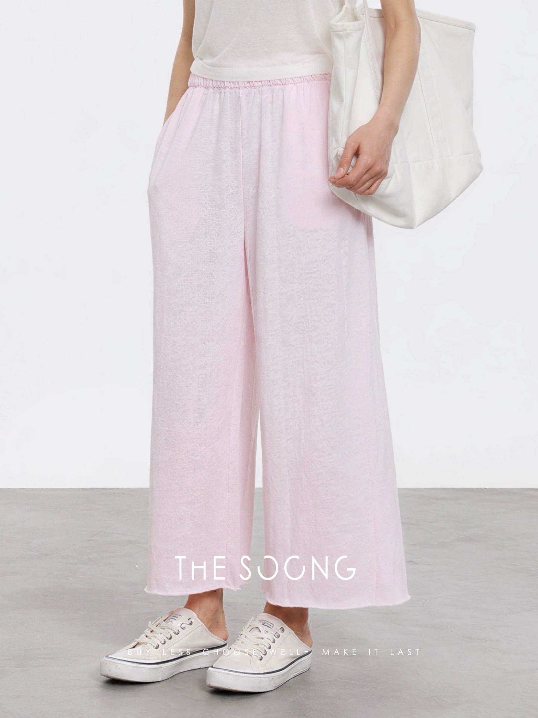 THESOONG/Relaxed Aesthetics Summer Thin High-Waist Draped Wide-Leg Pants Women Elastic Waist Casual Pants 8465