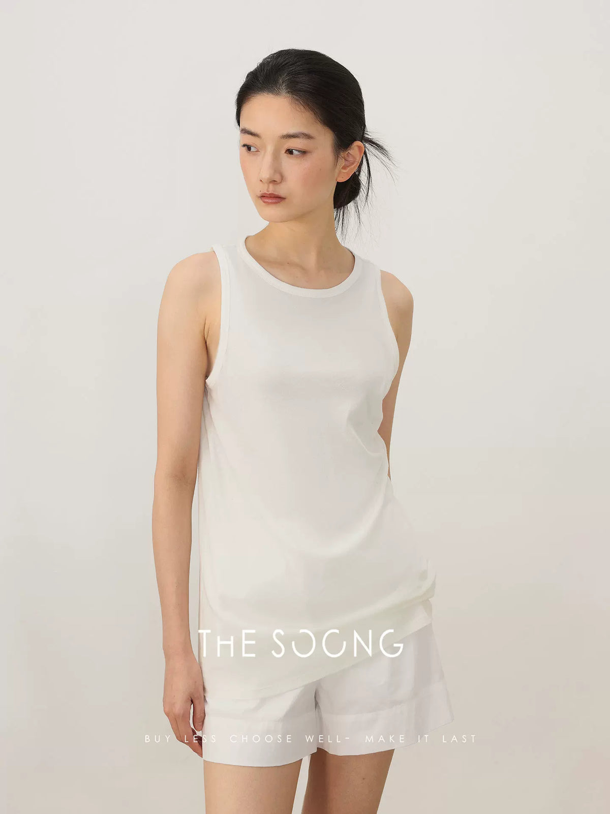 THESOONG/ Basic White Minimalist Small Vest for Women, Soft, Skin-friendly, Stretch Wool Base Top 7761