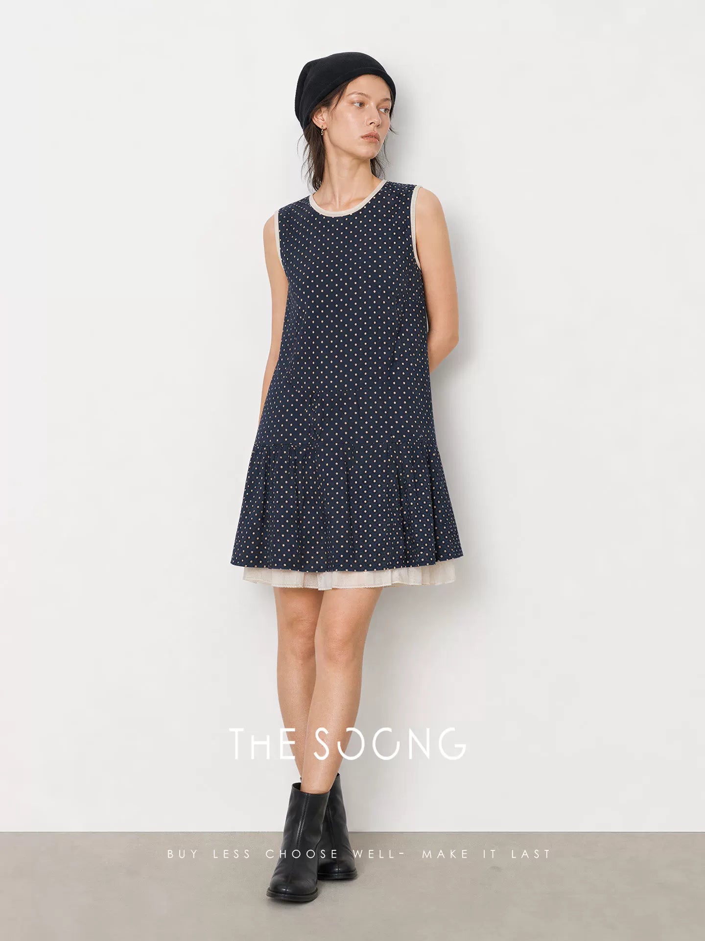 THESOONG/Interlude Summer Pure Ramie Custom Printed Washed Cross Silk Polka Dot Vest Dress 7439