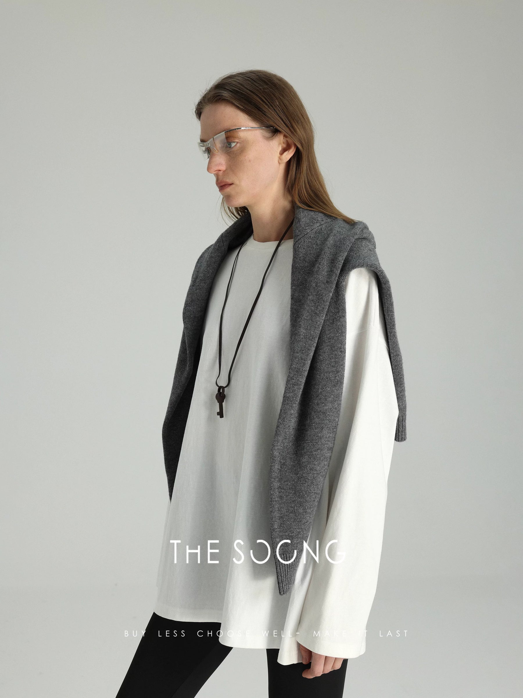 THESOONG/Super Comfortable Butt-Covering T Long Sleeve T-Shirt, Women's Long Loose Minimalist Top 6124