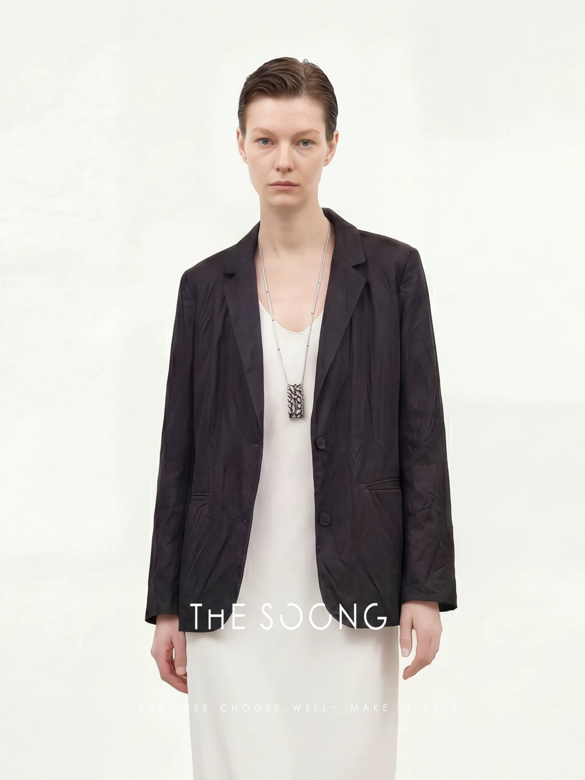 THESOONG/Lazy silhouette heavy Italian natural wrinkle black women's blazer 8636