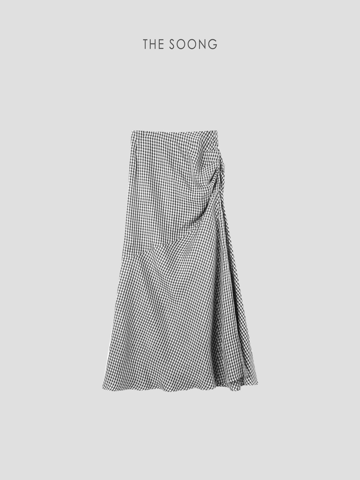 THESOONG / Plaid Skirt Copper Ammonium Fiber Cool Touch Summer High-Waist Draped Mermaid Half Skirt for Women Very Pretty