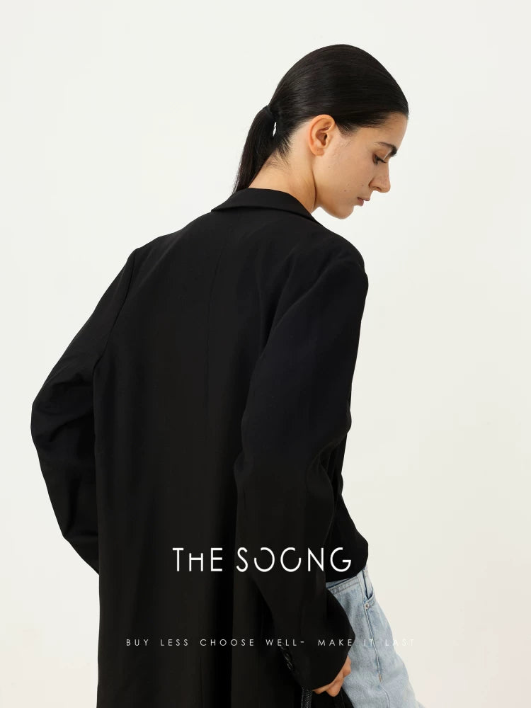 THESOONG/Back as Thin as Paper Acetate Blend 330G Classic Structured Glossy Suit-Style Trench Coat 5179