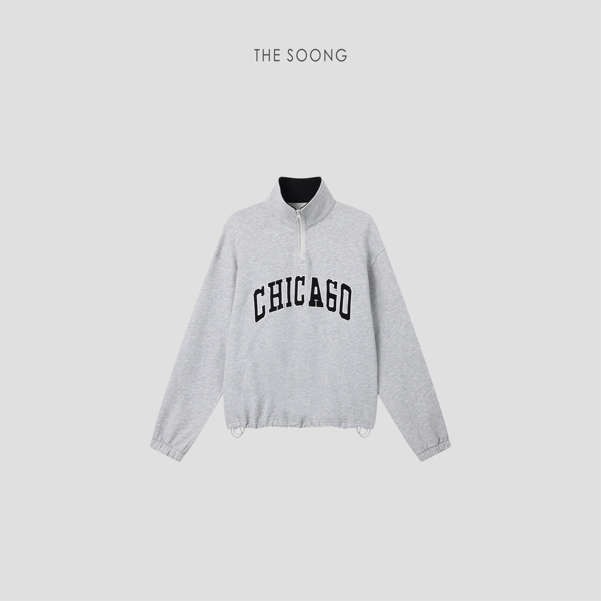 THESOONG/Gray Salt Cheese Classic American Retro 100% Cotton Stand Collar Half-Open High Collar Sweatshirt Women 9193