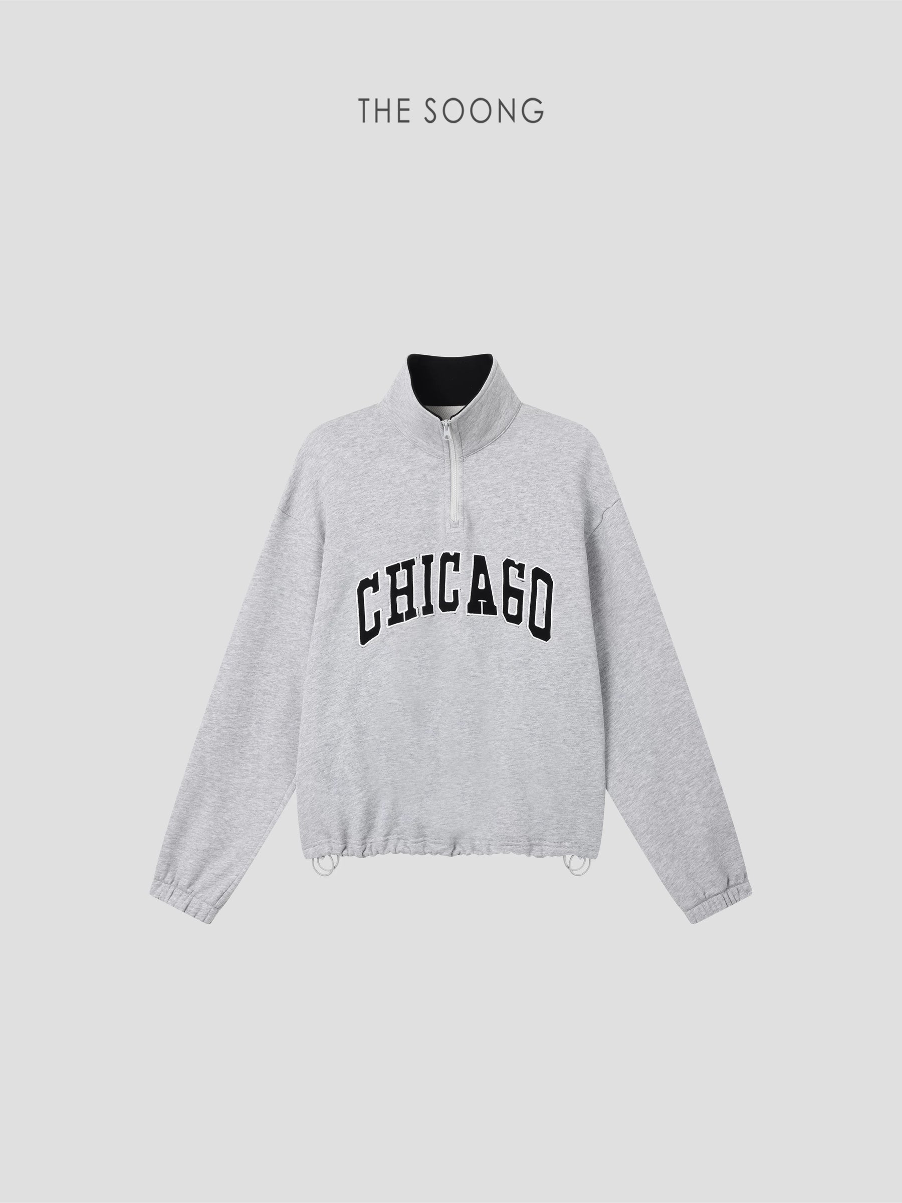 THESOONG/Gray Salt Cheese Classic American Retro 100% Cotton Stand Collar Half-Open High Collar Sweatshirt Women 9193