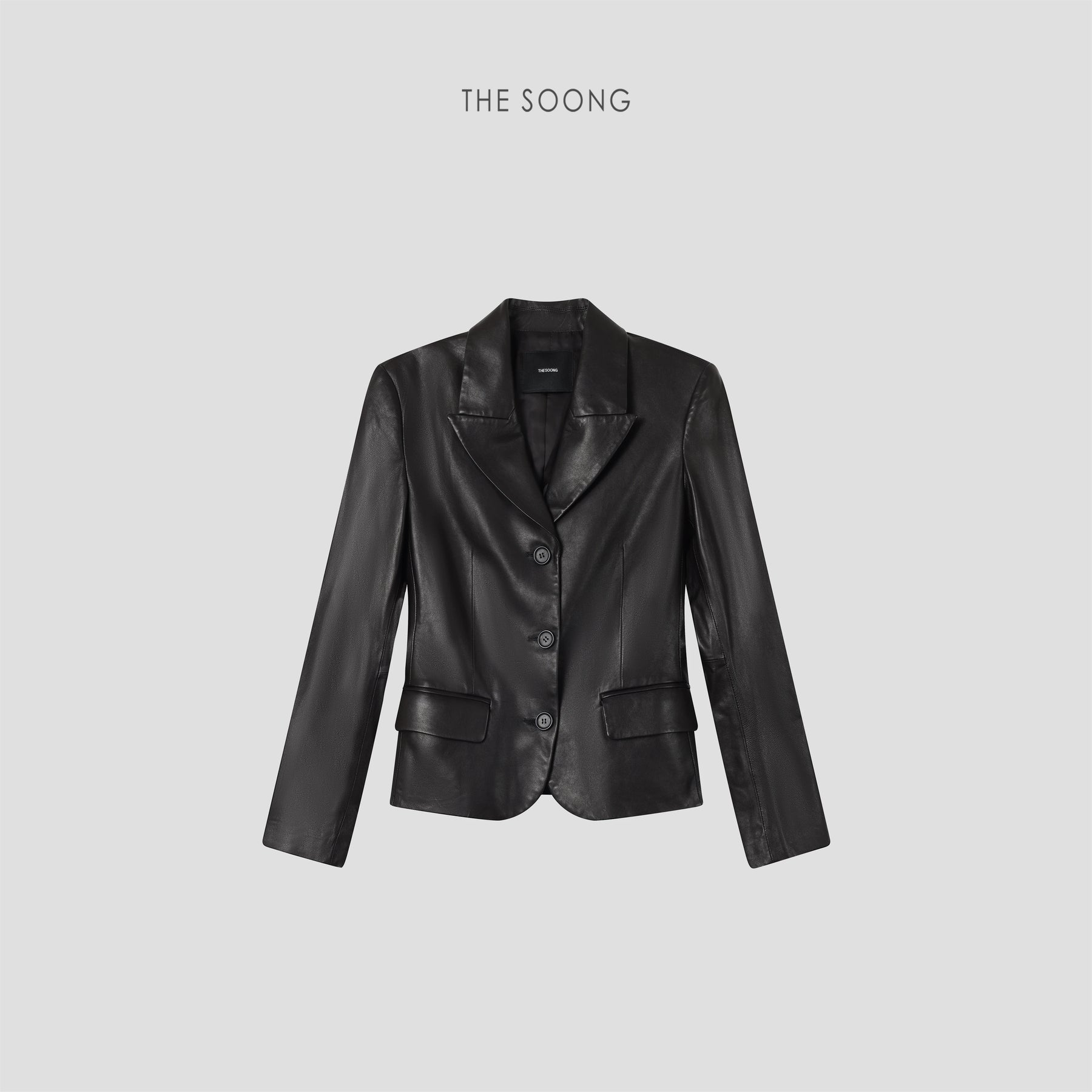 THESOONG/Kendall Jenner Leather Jacket Matte Texture Lambskin Black Single-Breasted Blazer Collar Short Leather Jacket, Women 9304