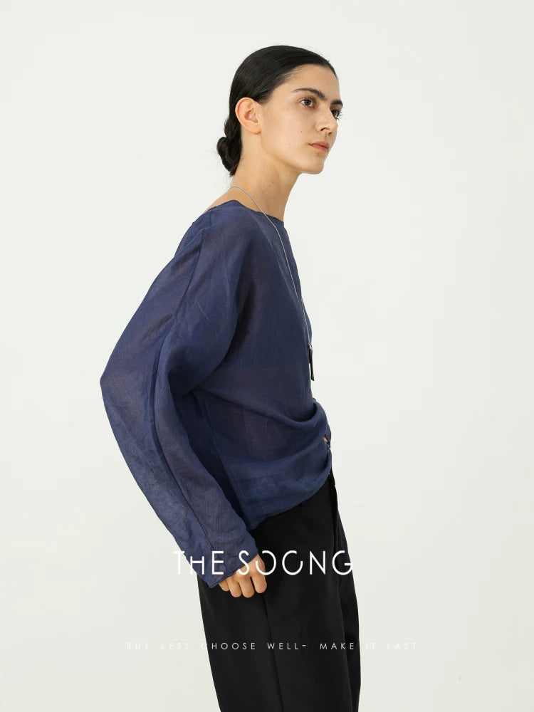[Clearance 3] Light Oxygen Ramie Shirt, 100% Ramie Thin Handcrafted Rolled Breathable Shirt 6656