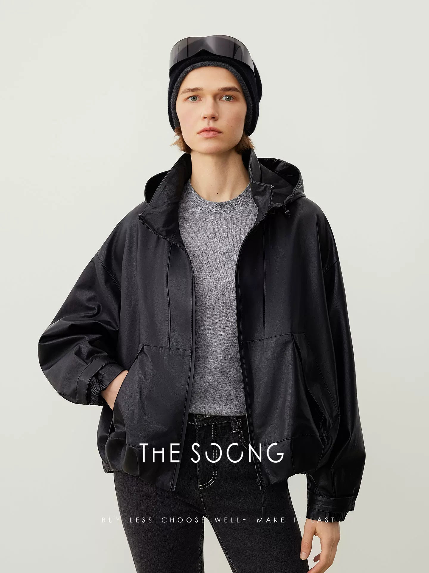 THESOONG/Turkish Imported Genuine Leather Sheepskin Jacket Cardigan Women's Autumn/Winter Hooded Top HWPY7784