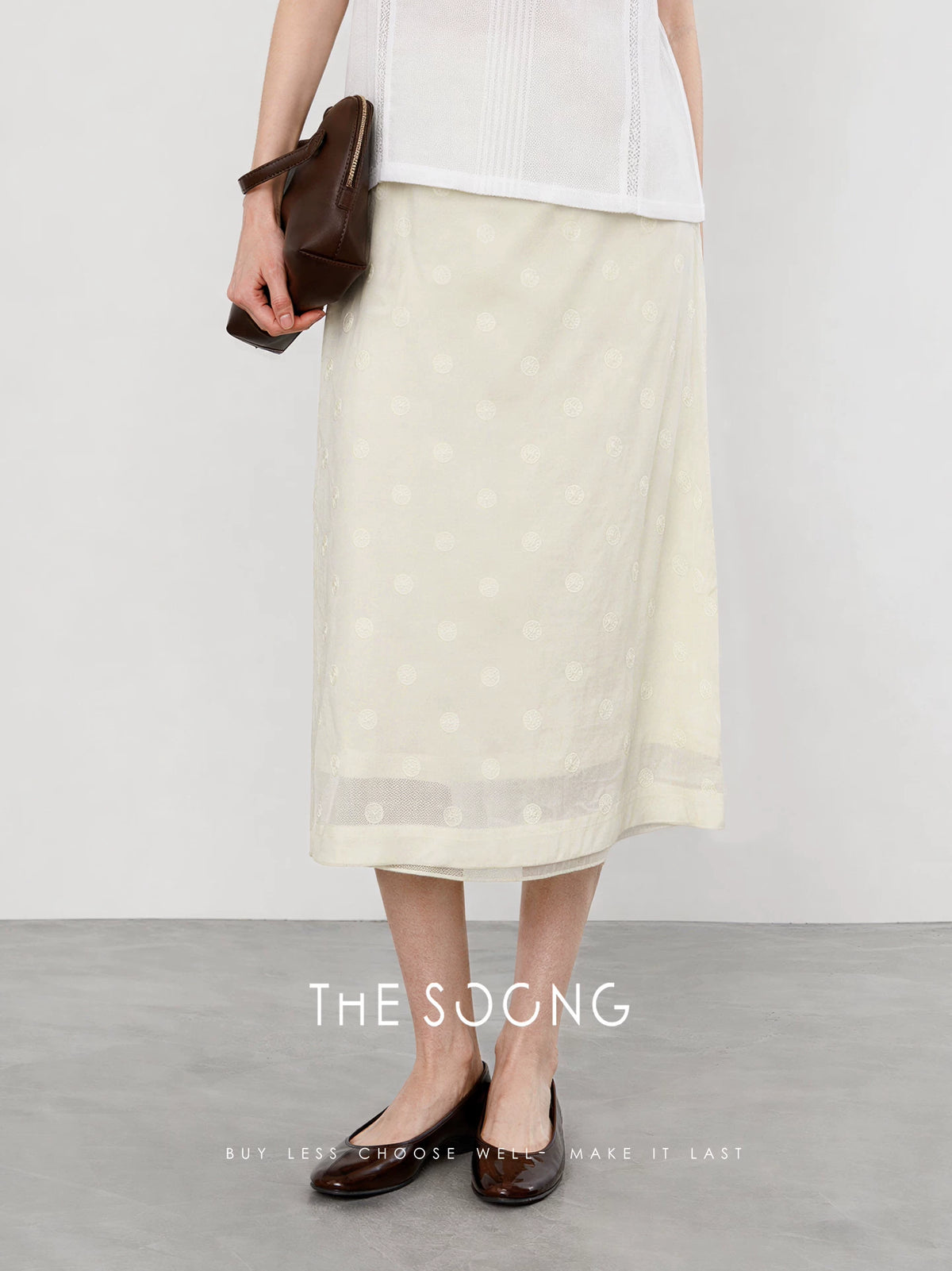 THESOONG/Embroidered polka dot double-layer skirt women's summer straight mid-length skirt old Qian style HWQZ9376