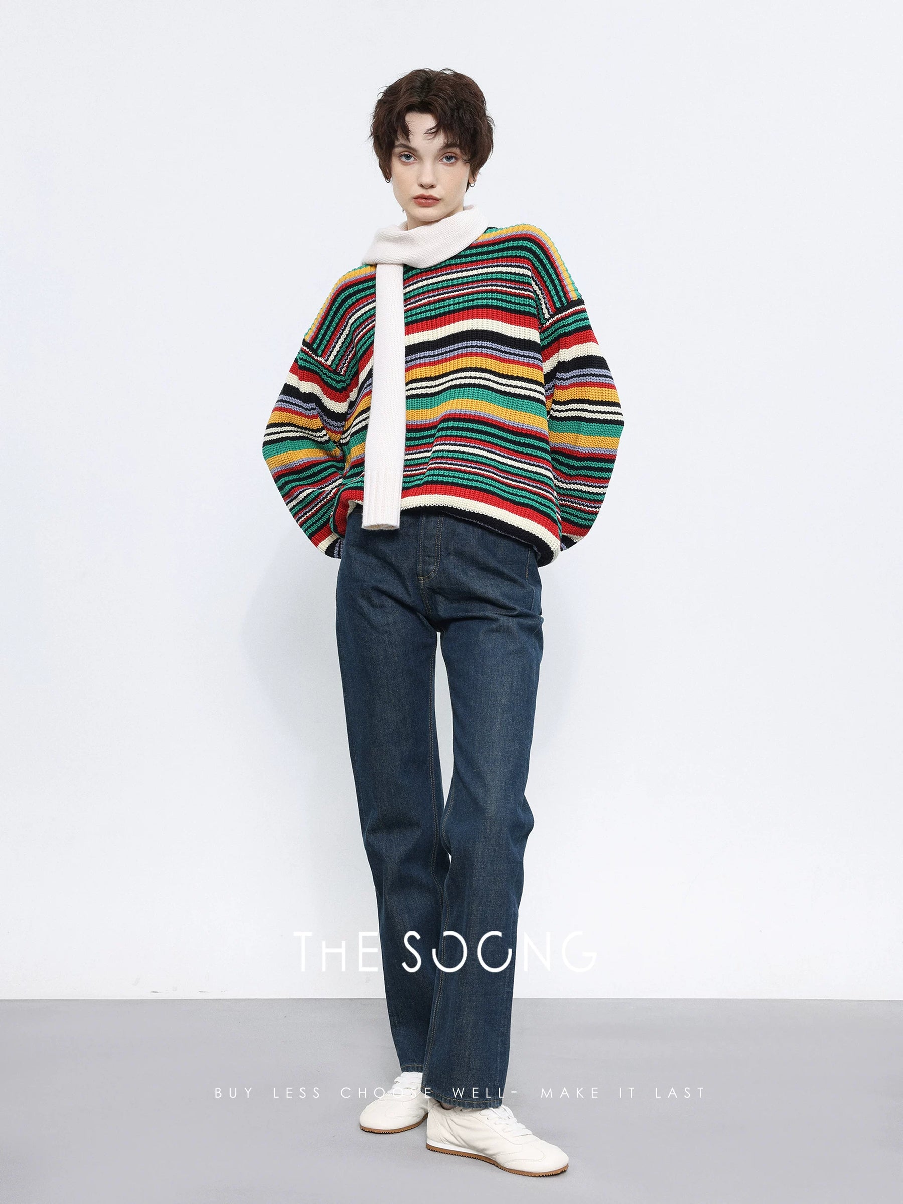 THESOONG/Red Selvedge Denim, Women’s Button-Up Mid-High Waist Straight-Leg Non-Stretch Vintage Blue Jeans