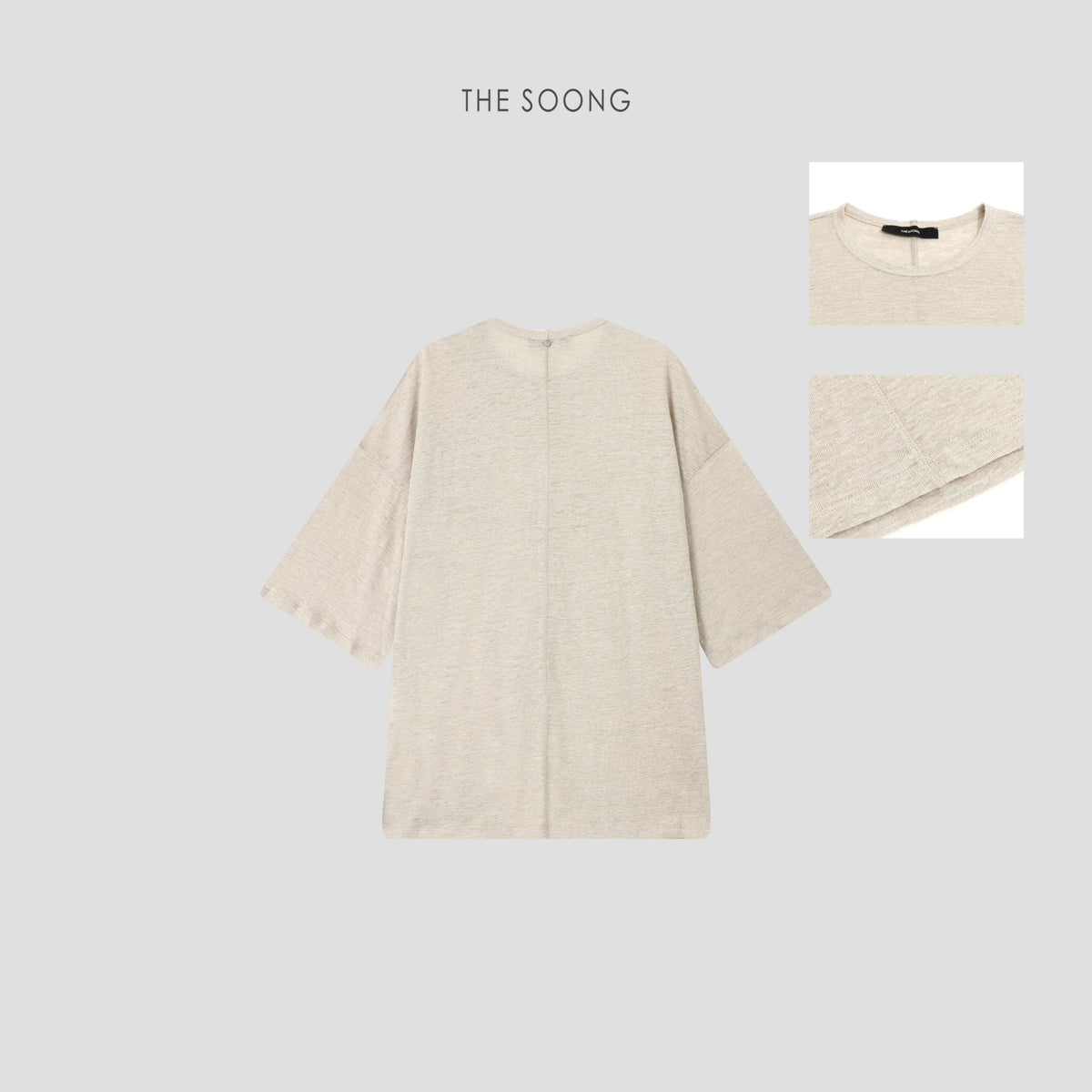 THESOONG/Summer Cool 100% Pure Linen Fine Texture Breathable Mid-Long Crew Neck T-Shirt 7458