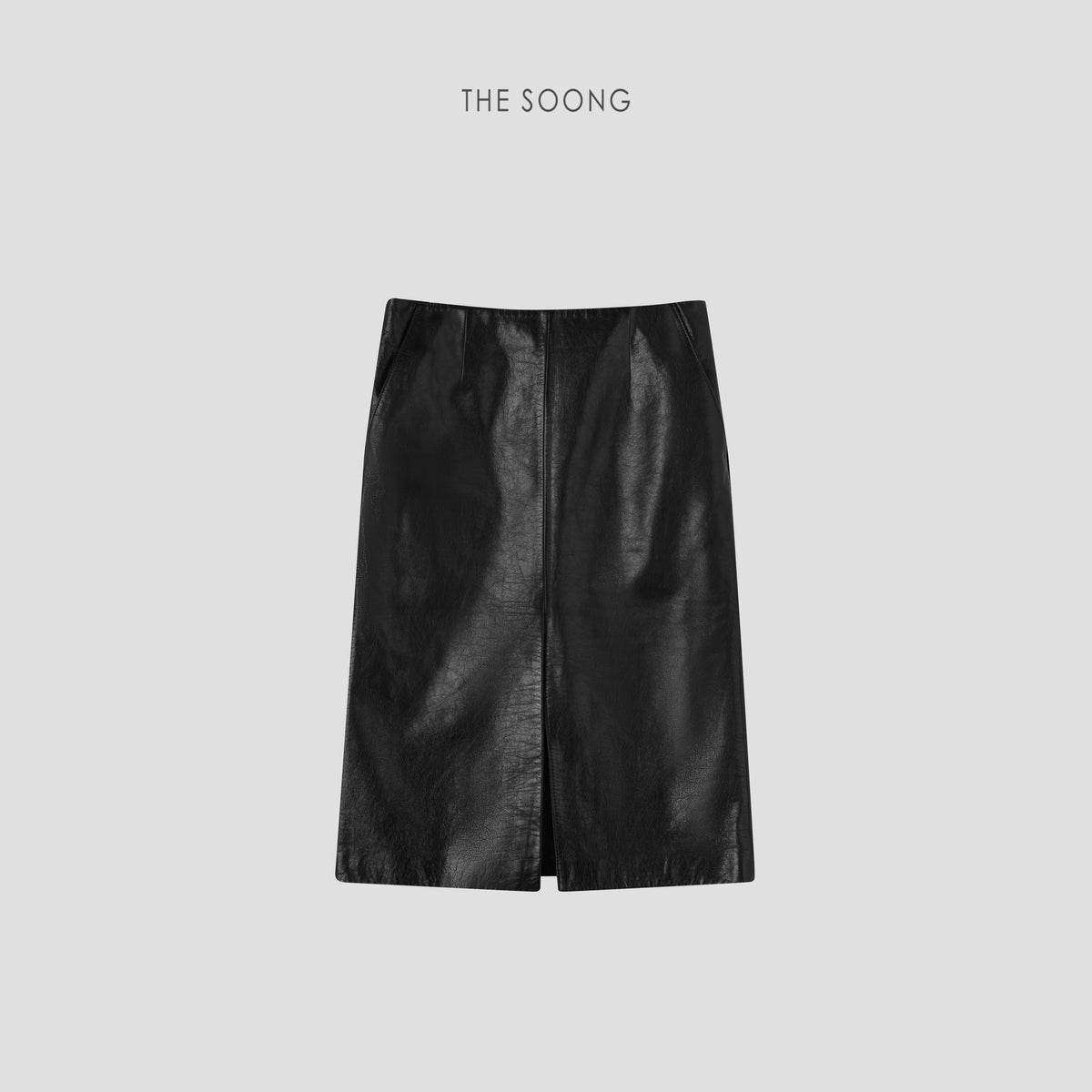 THESOONG / Modern Stylish 100% Cowhide Leather Comfortable Glossy Genuine Leather Versatile Black Half Skirt for Women
