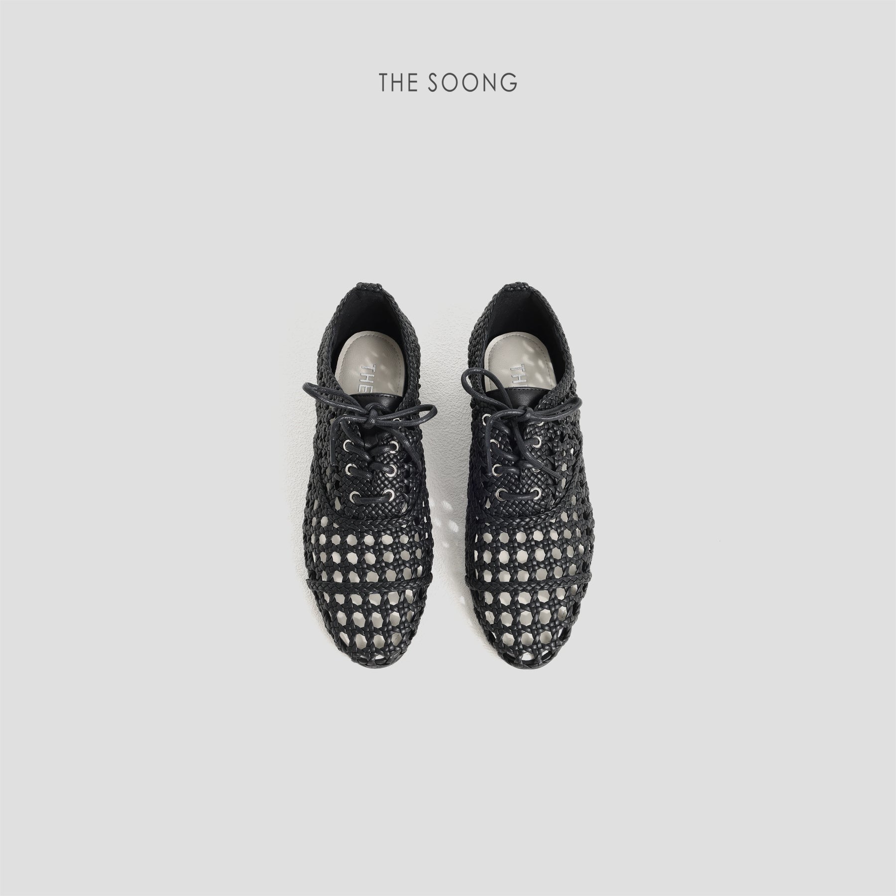 THESOONG/Obsidian Hand-Woven Hollow Breathable Lace-Up Round-Toe Versatile Flat Casual Shoes for Women 9293