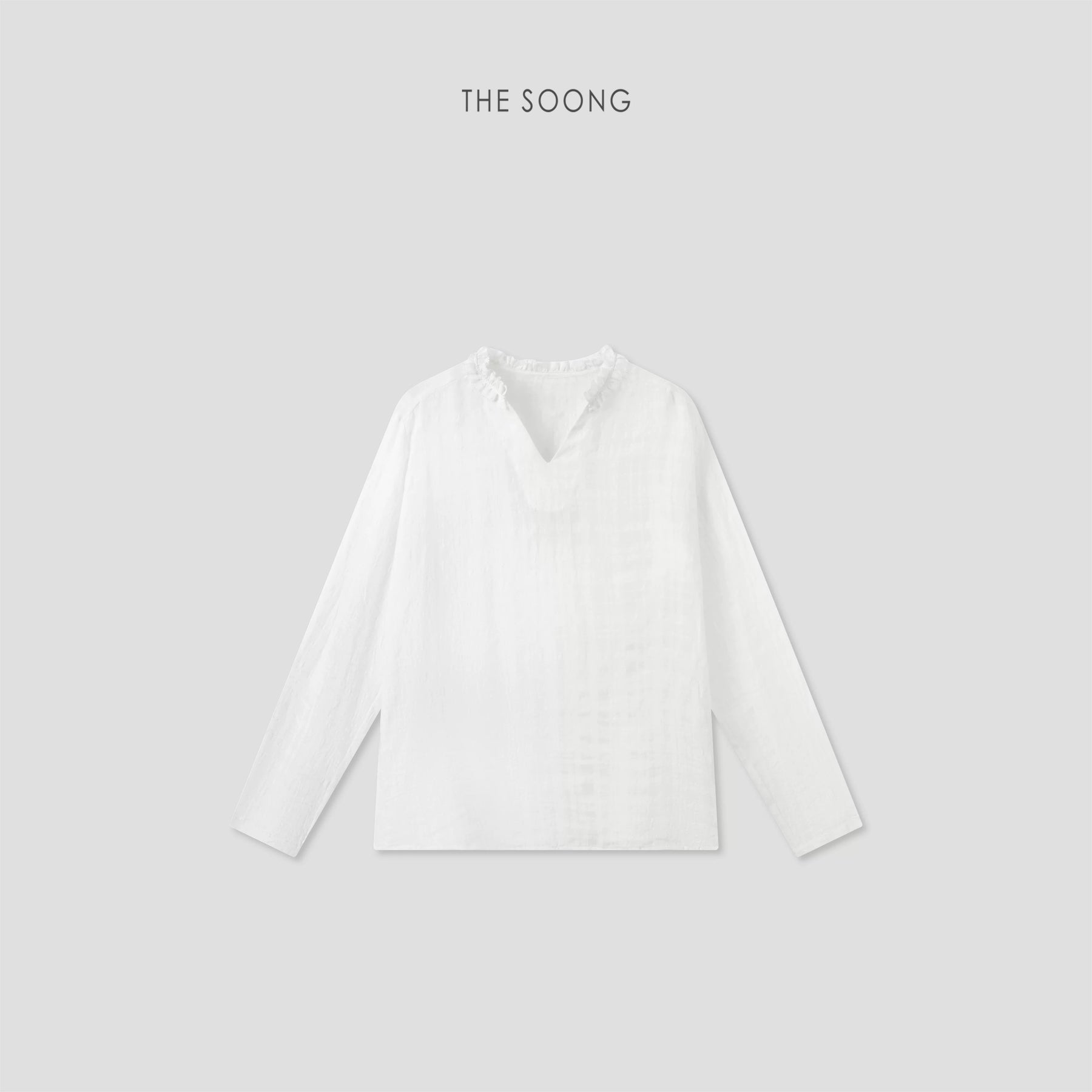 THESOONG/Soft Light Texture Tencel Linen Three-Dimensional Plaid Handmade Gathered V-Neck Long Sleeve Shirt for Women 8762