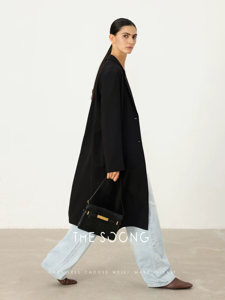 THESOONG/Back as Thin as Paper Acetate Blend 330G Classic Structured Glossy Suit-Style Trench Coat 5179