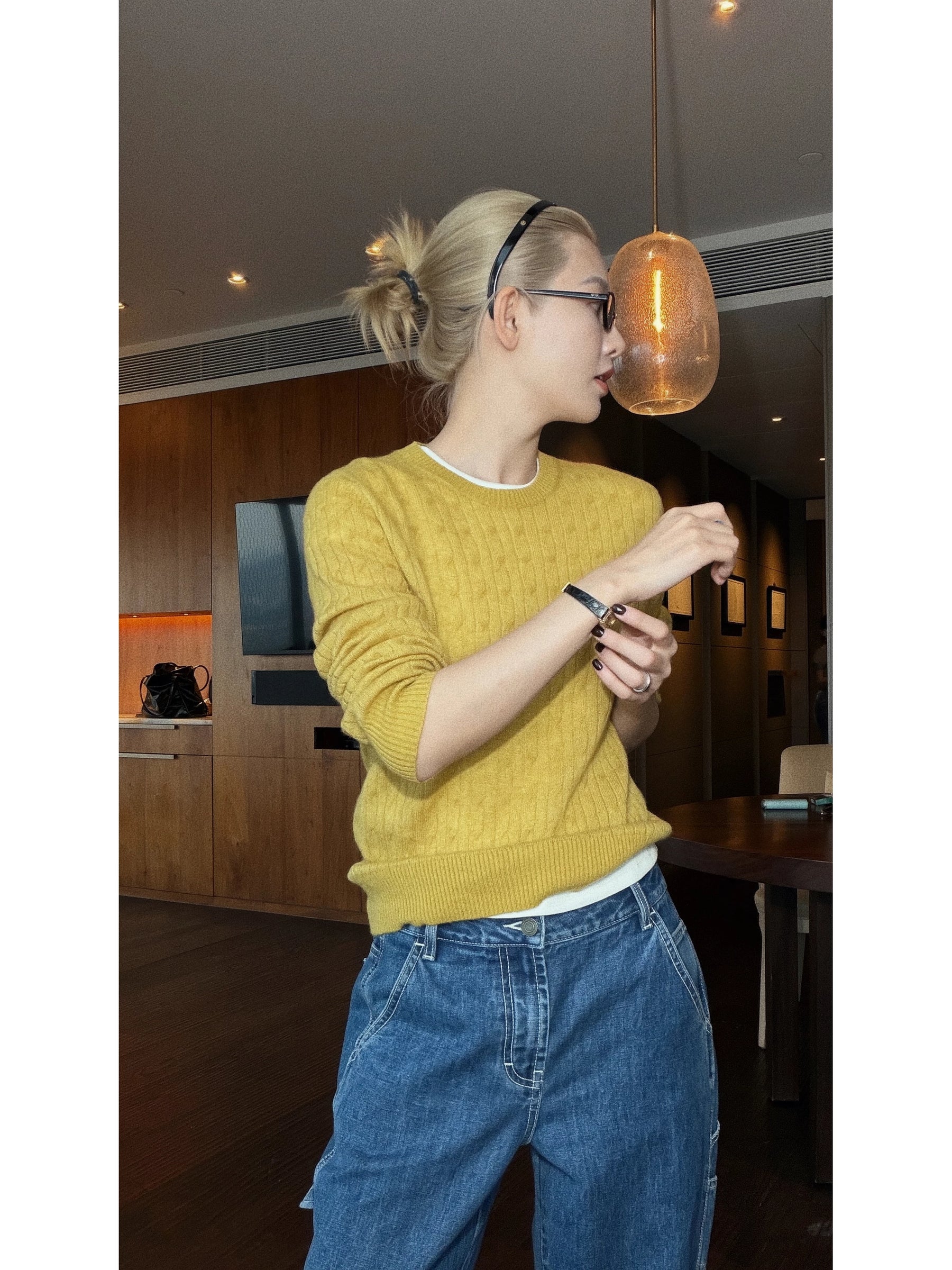 THESOONG/ Creamy Skin, Ultra-fine Merino Wool and Mulberry Silk Warm Three-dimensional Ribbed Women's Sweater 9566