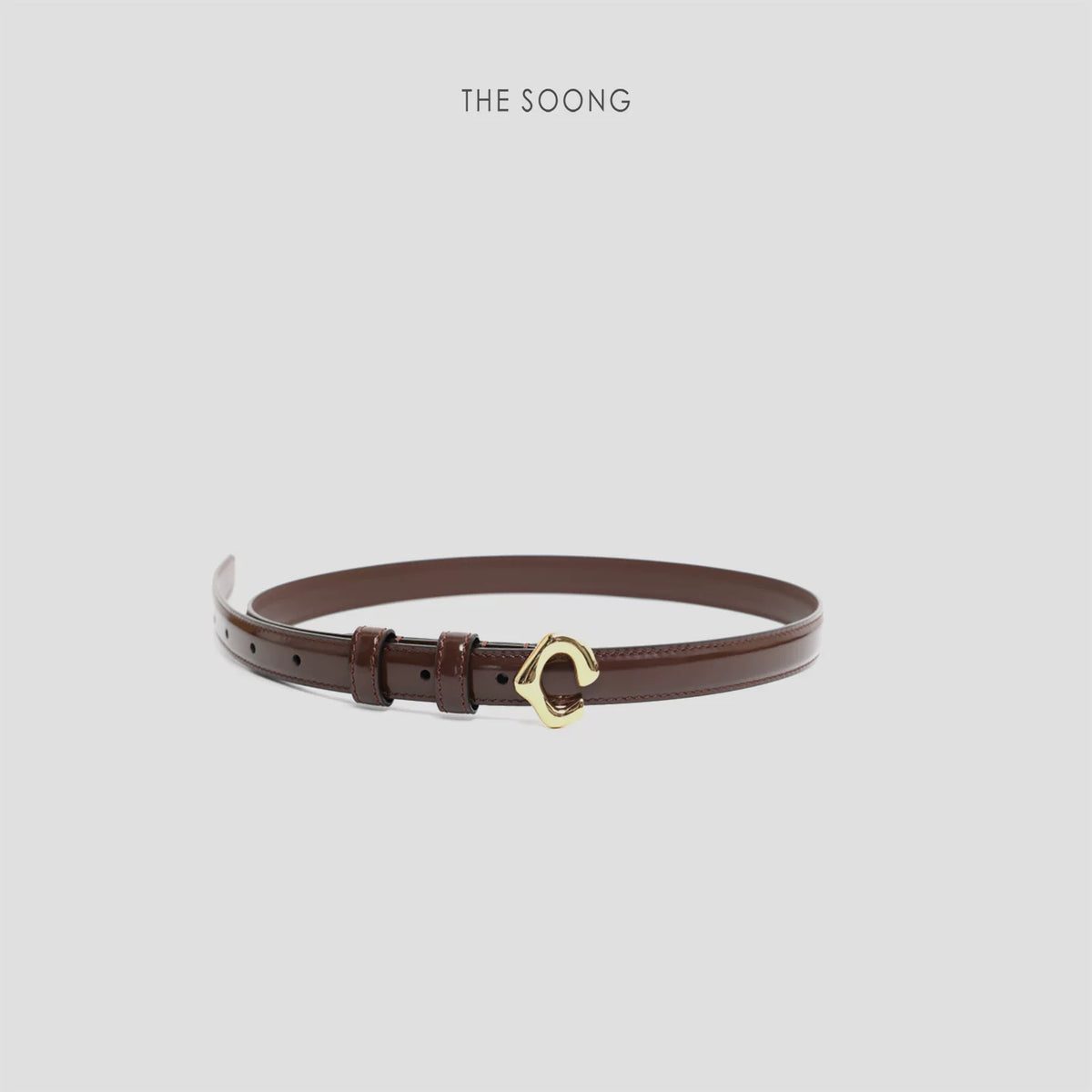 THESOONG/Classic C-shaped top layer leather, glossy versatile buckle thin leather belt 6492