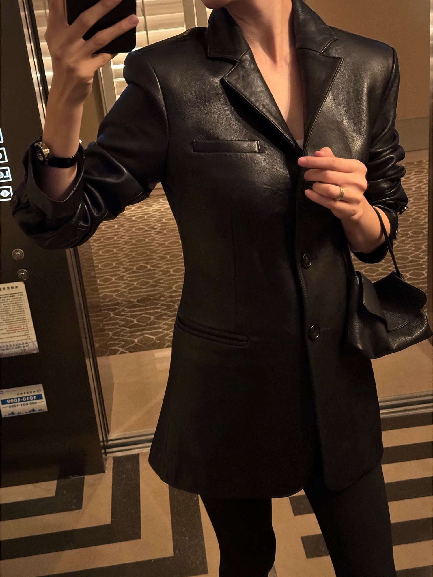 THESOONG/Imported New Zealand Sheepskin Copper Ammonia Tailored Skeletal Feel Women's Leather Jacket 8774