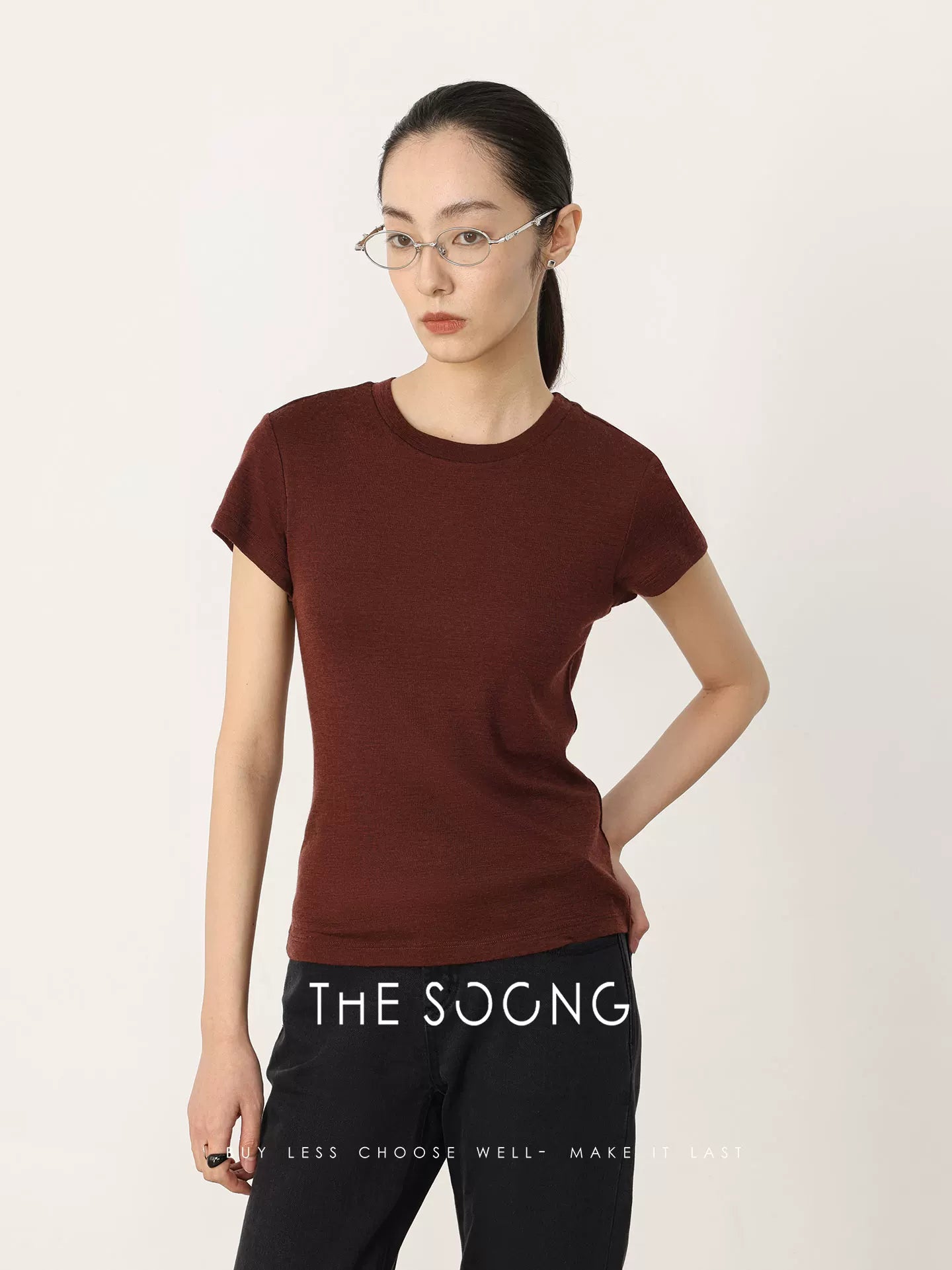 THESOONG/Zero-Feeling Skin-Friendly 100% Extra-Fine High-Count Merino Wool Lightweight Short-Sleeve Round-Neck T-Shirt for Women