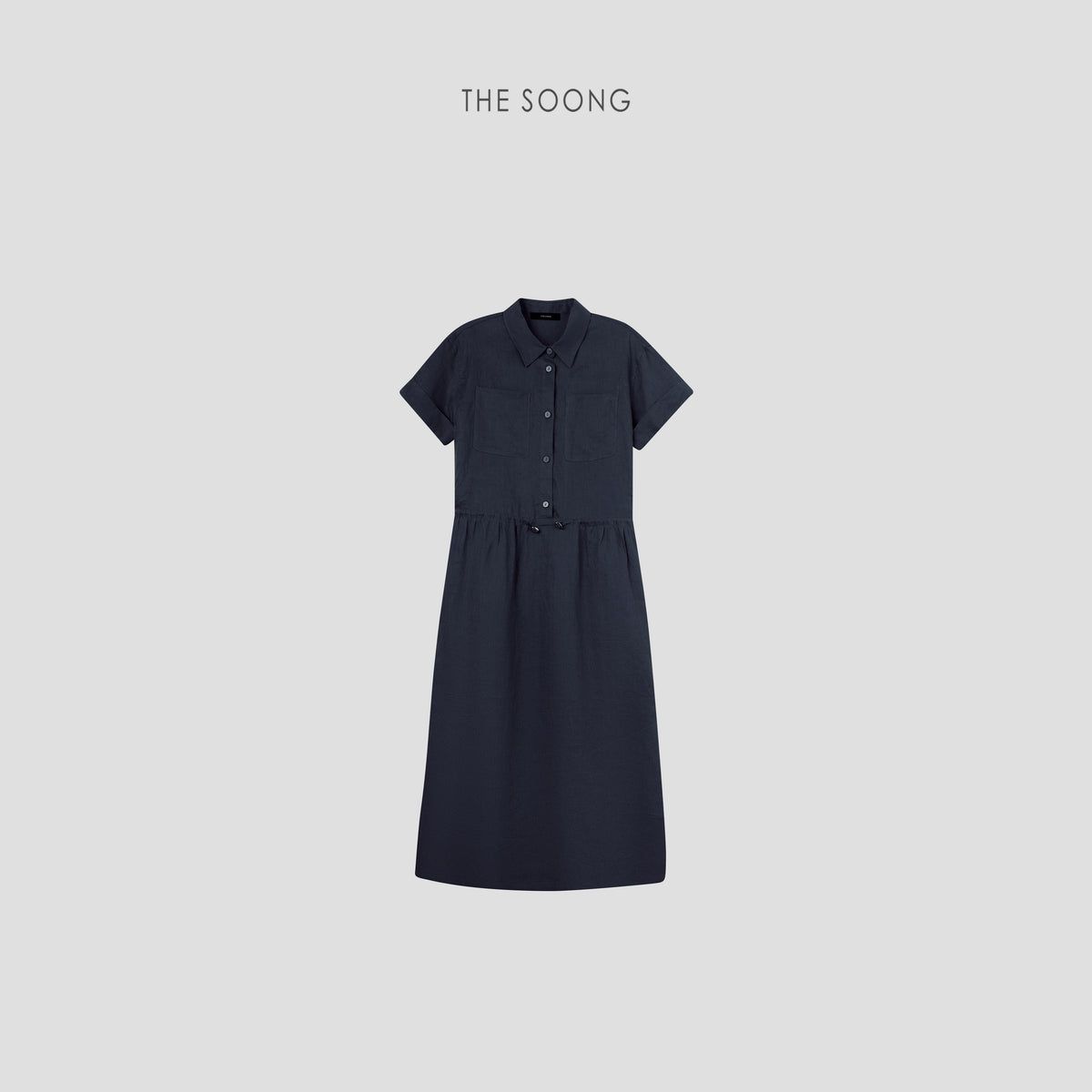 THESOONG/Shirt Dress: Summer Thin 100% Linen Washed Long Skirt Waist-Cinching Drawstring Dress 6732