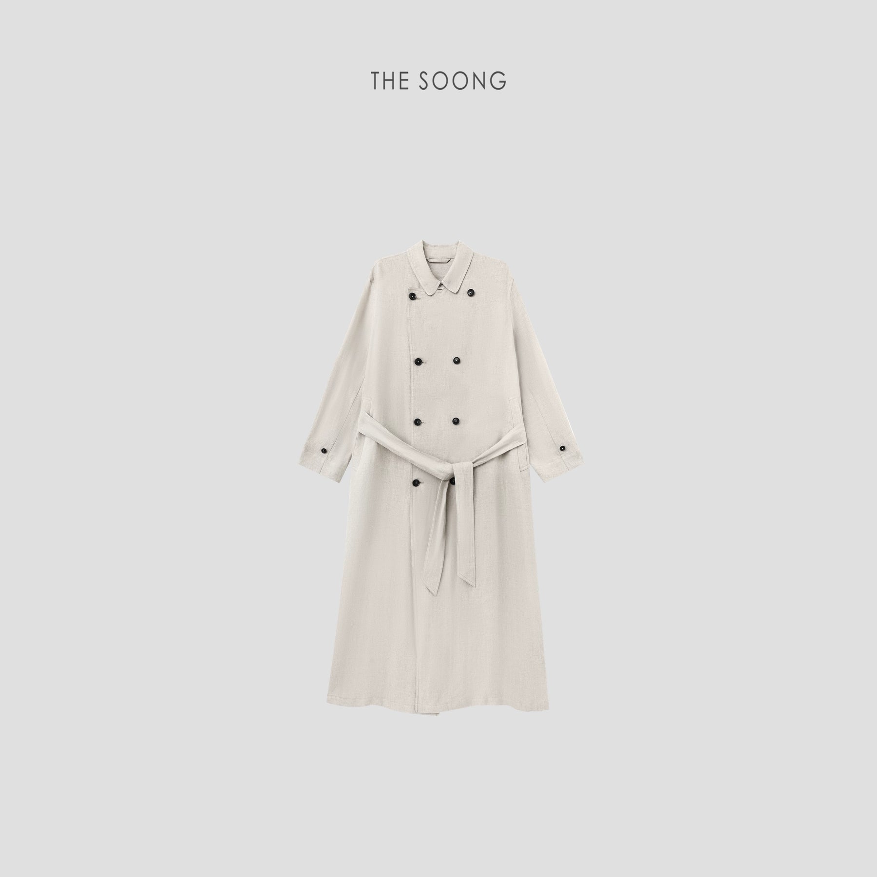THESOONG/Elegant self-consistency pure natural linen quiet luxury skin-feel blazer-collar long trench coat for women 7193