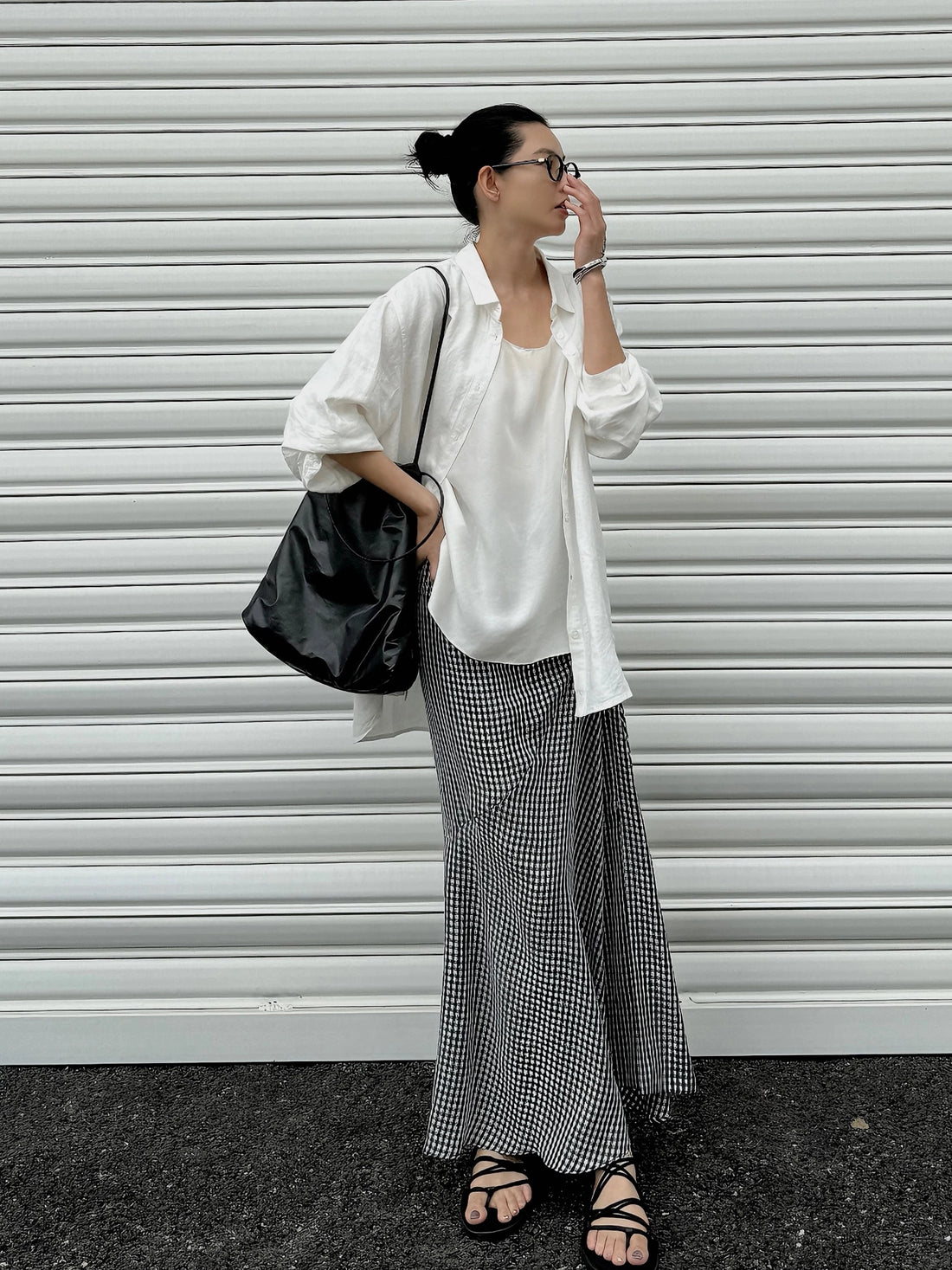 THESOONG格纹裙铜氨丝纤维凉感夏季高腰垂感鱼尾半身裙子女巨好看