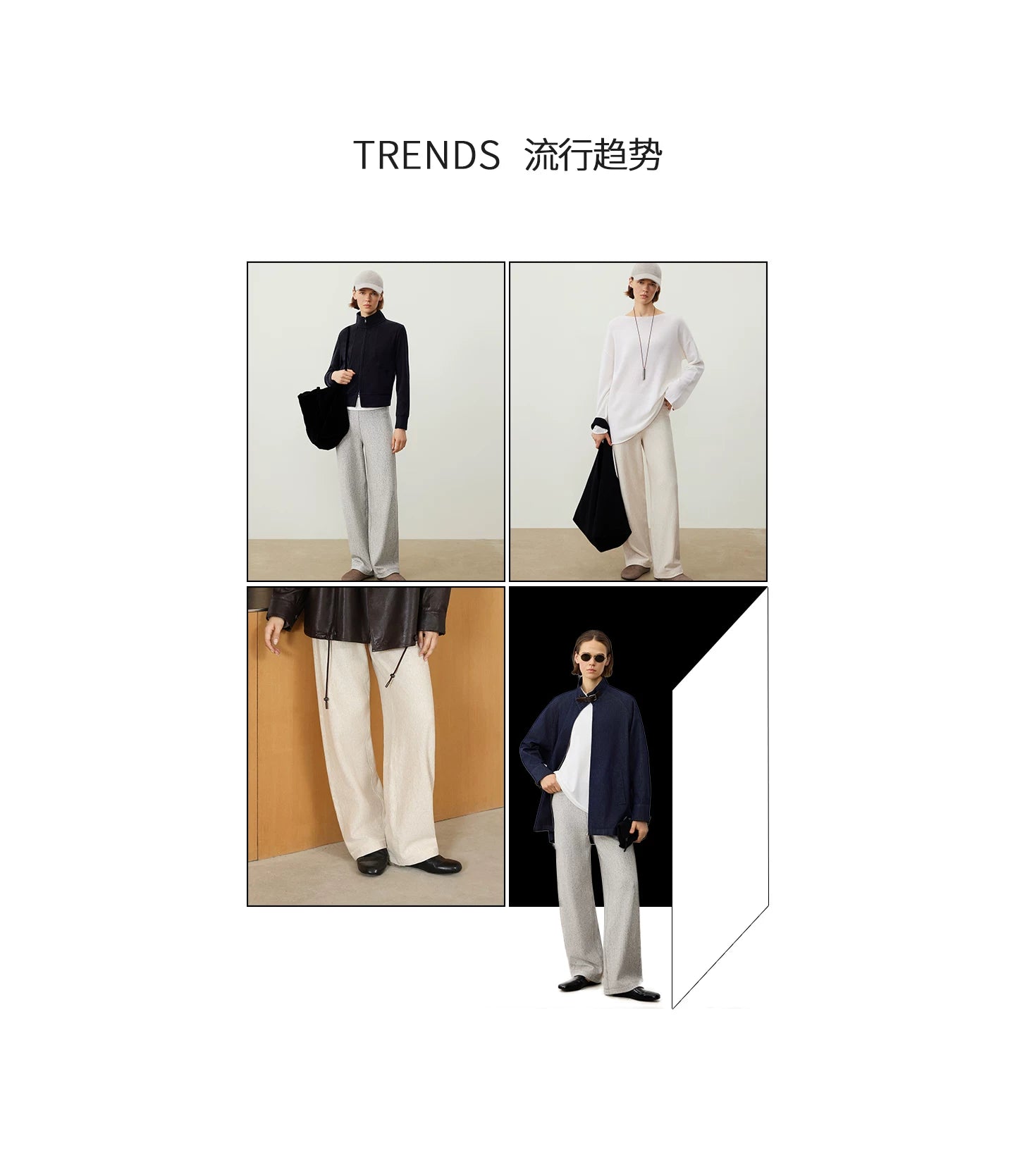 THESOONG/Autumn Cotton Casual Sweatpants Women's Straight Elastic Waist Long Pants Gray Petite HWKZ7729