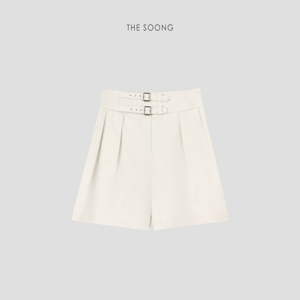 THESOONG/Wabi-Sabi Minimalism 100% Pure Cotton Dynamic Double Pleat Adjustable Buckle Shaping Mid-Rise Shorts 6850